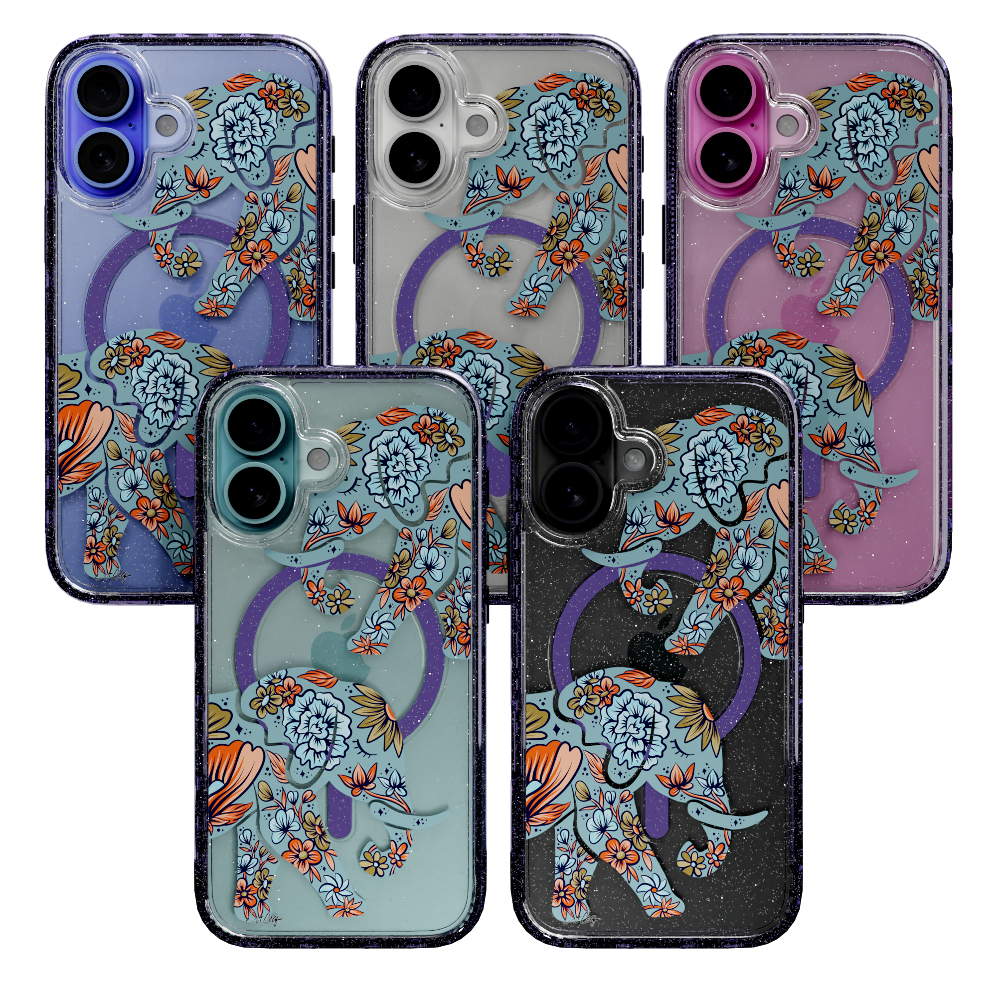 Porcelain Elephant by CatCoq | iPhone 16 Series | MagSafe® Case iPhone 16 Pro Max / Lilac Purple Sparkle