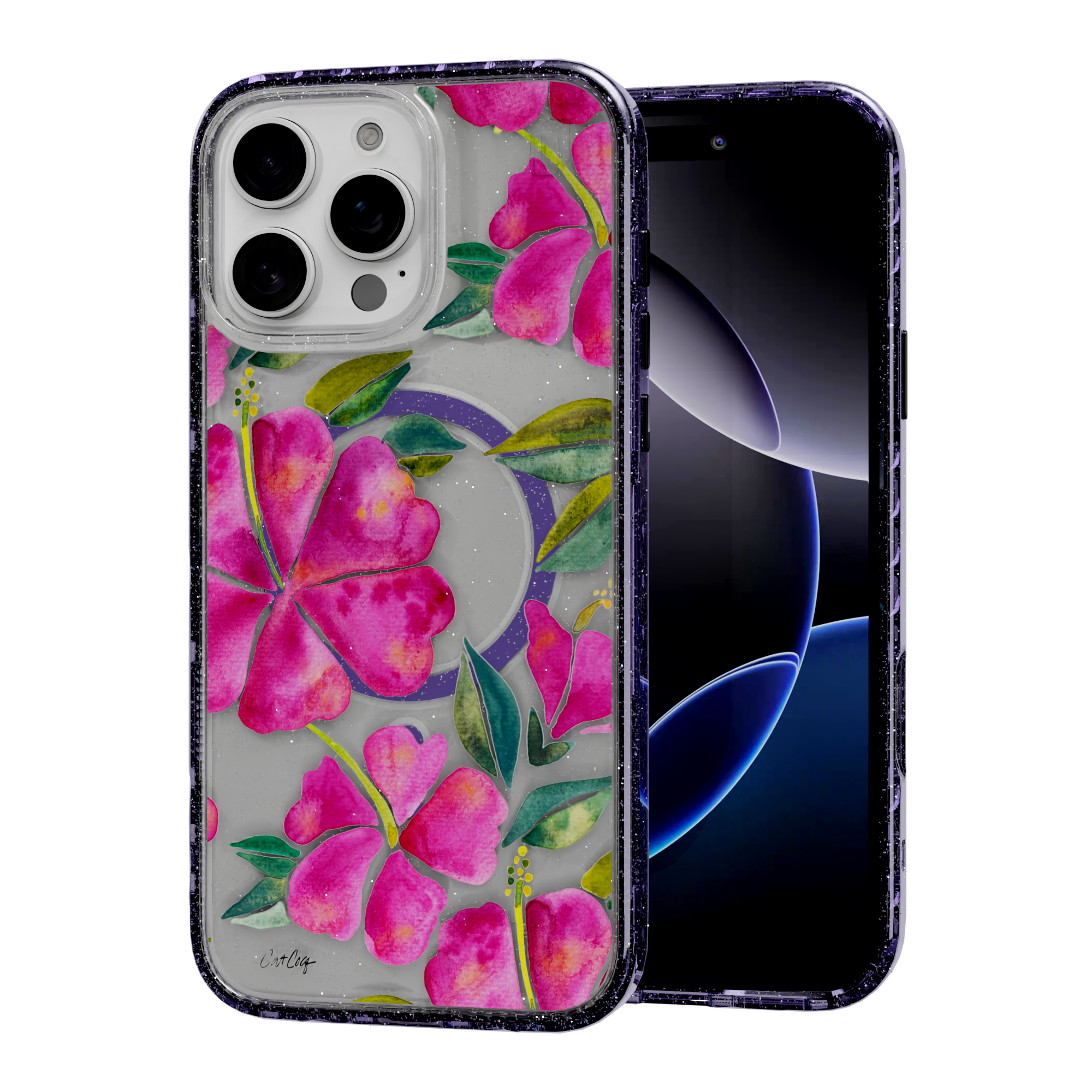 Hibiscus Bloom by CatCoq | iPhone 16 Series | MagSafe® Case iPhone 16 Pro Max / Lilac Purple Sparkle