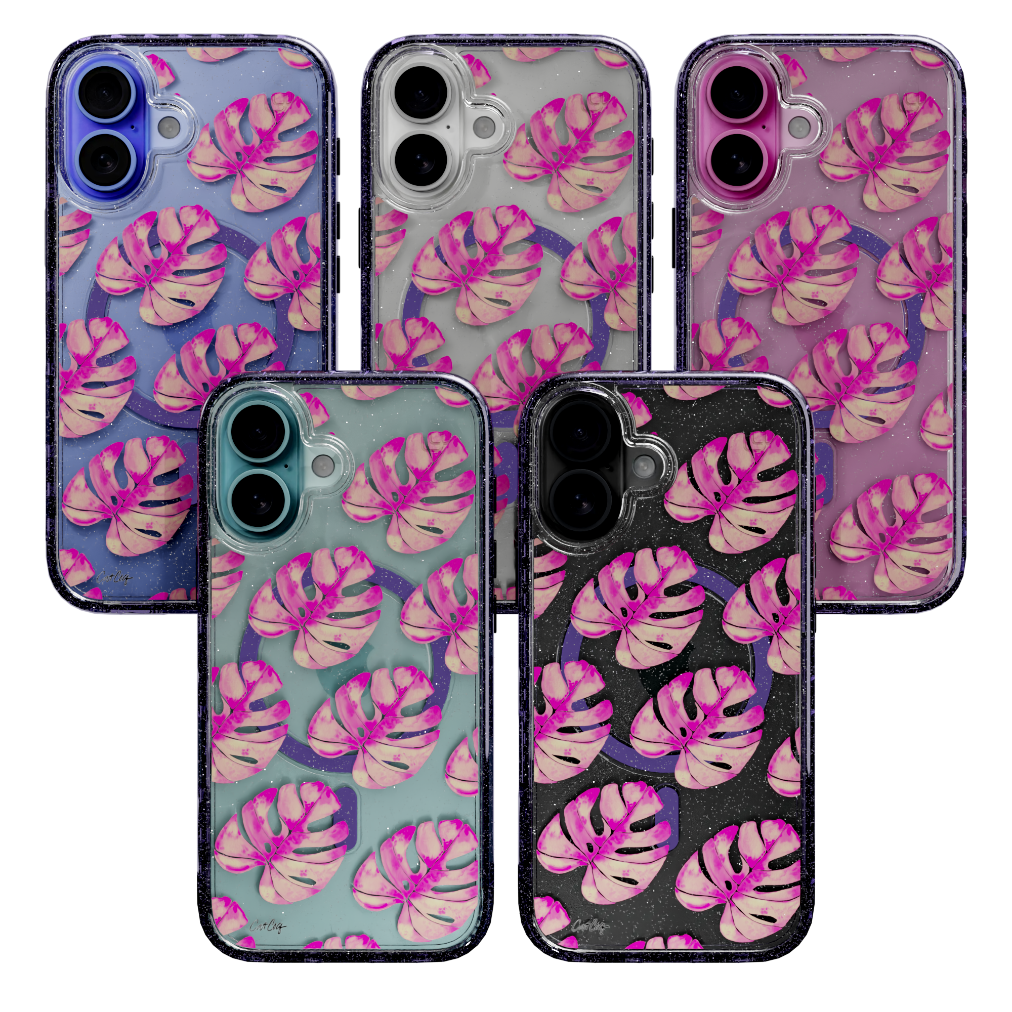 Pink Monstera by CatCoq | iPhone 16 Series | MagSafe® Case iPhone 16 Pro Max / Lilac Purple Sparkle