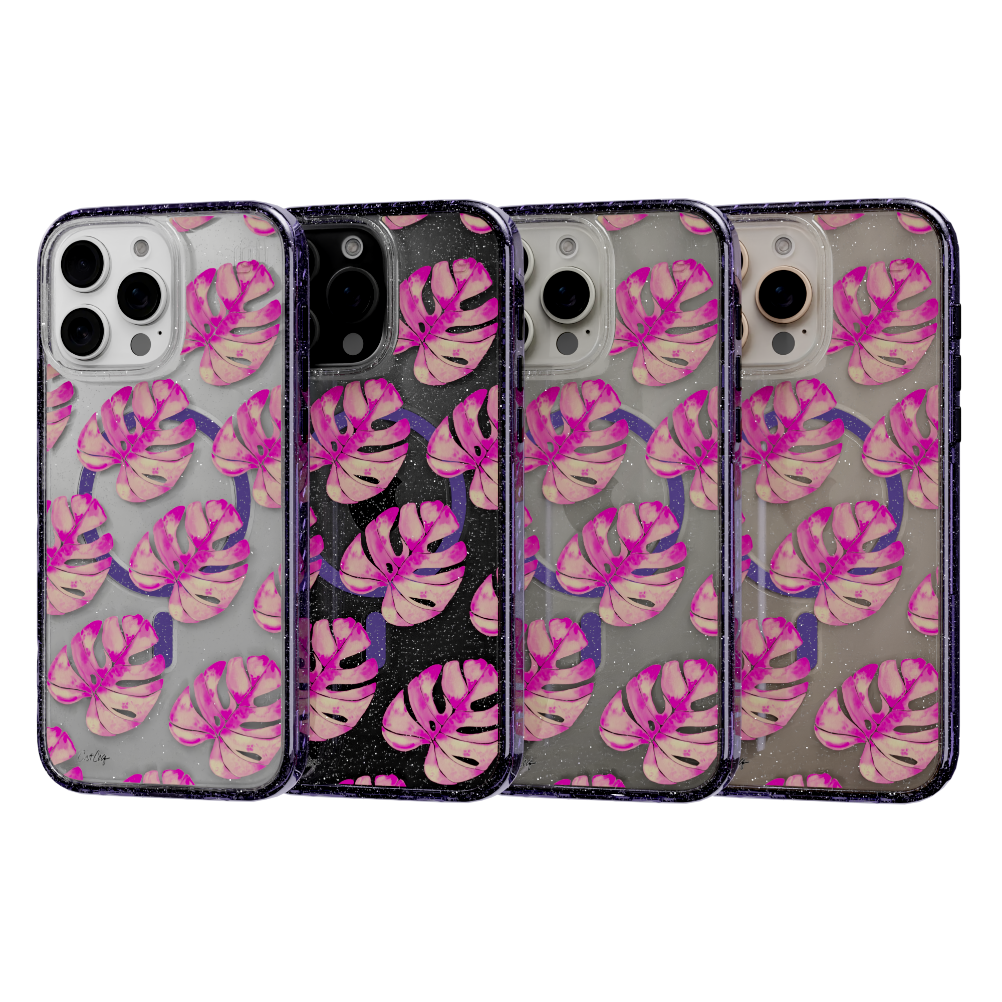 Pink Monstera by CatCoq | iPhone 16 Series | MagSafe® Case iPhone 16 Pro Max / Lilac Purple Sparkle