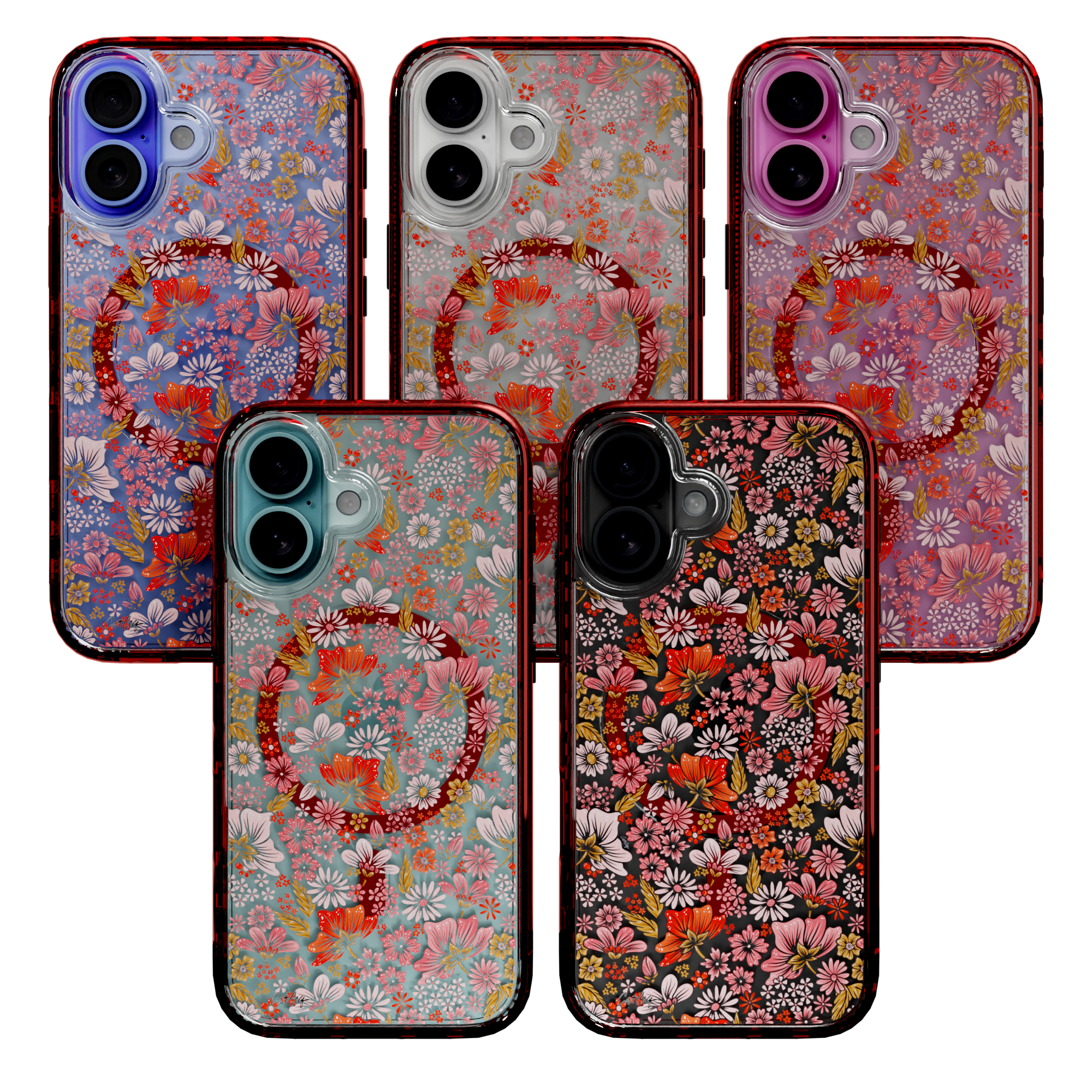 Retro Flower by CatCoq | iPhone 16 Series |  MagSafe® Case iPhone 16 Pro Max / Lava Red