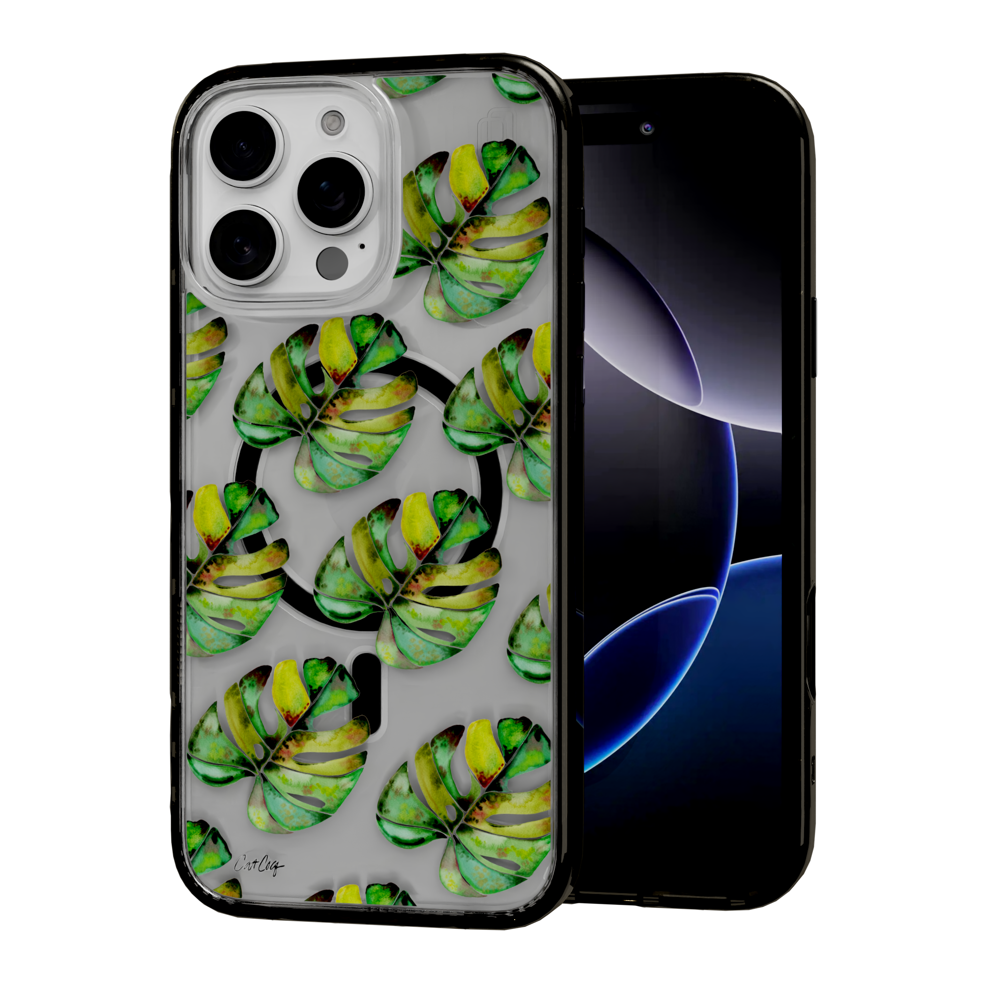 Green Monstera by CatCoq | iPhone 16 Series |  MagSafe® Case iPhone 16 Pro Max / Onyx Black