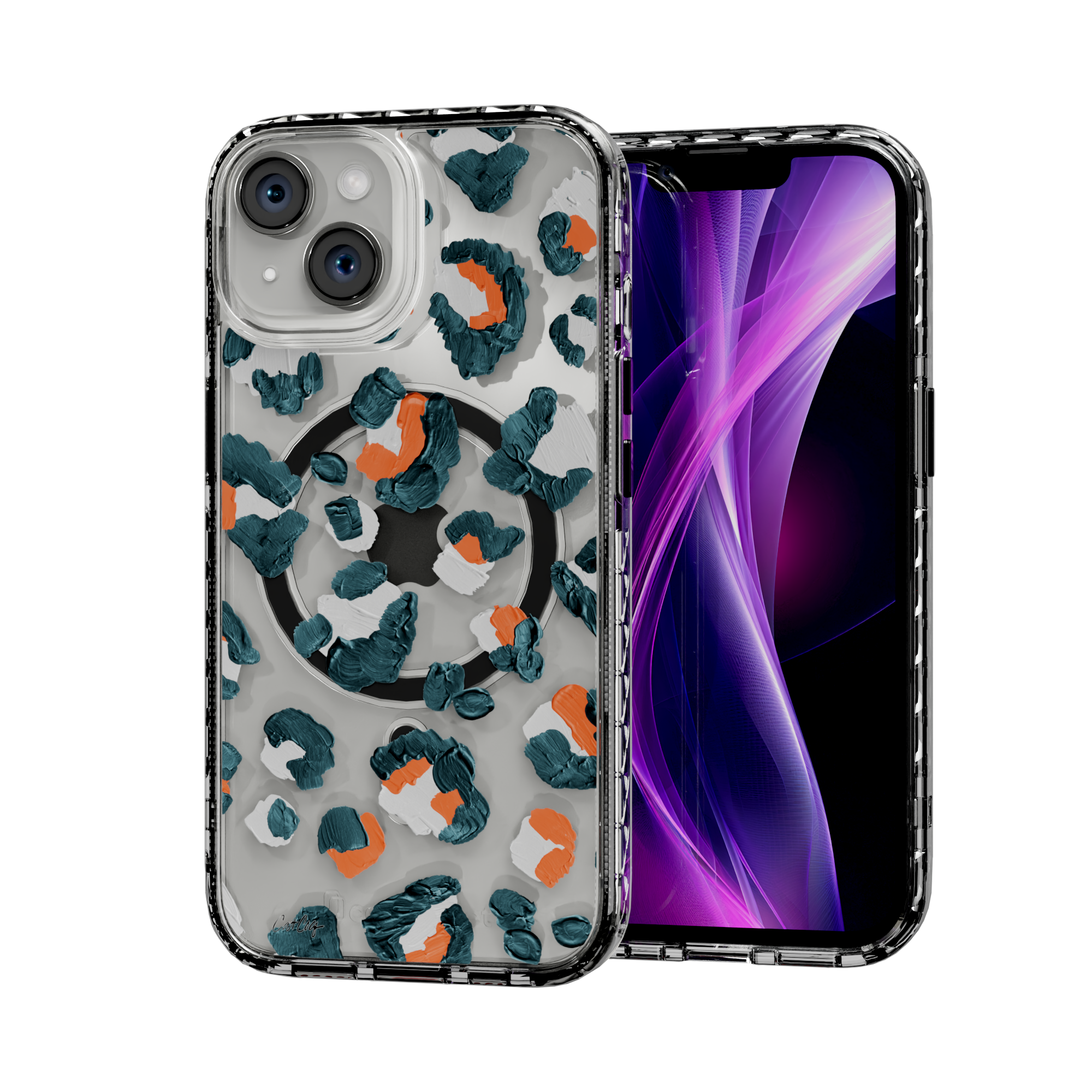 Leopard Turquoise by CatCoq | iPhone 14 Series |  MagSafe® Case iPhone 14 / Crystal Clear
