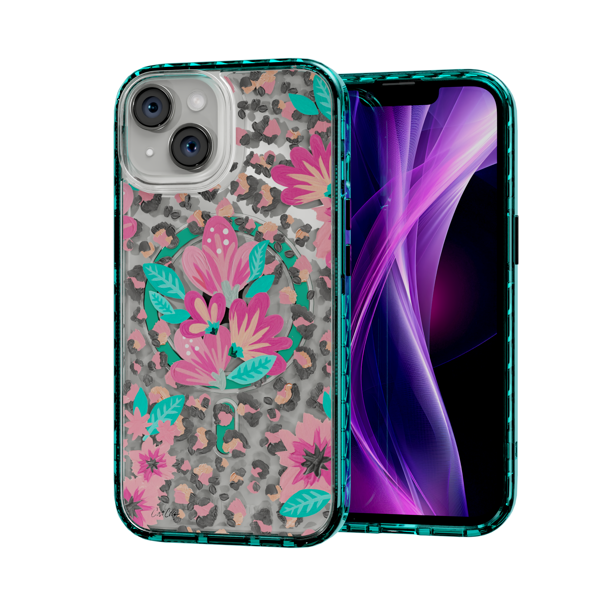 Floral Leopard by CatCoq | iPhone 14 Series | MagSafe® Case iPhone 14 / Seafoam Green