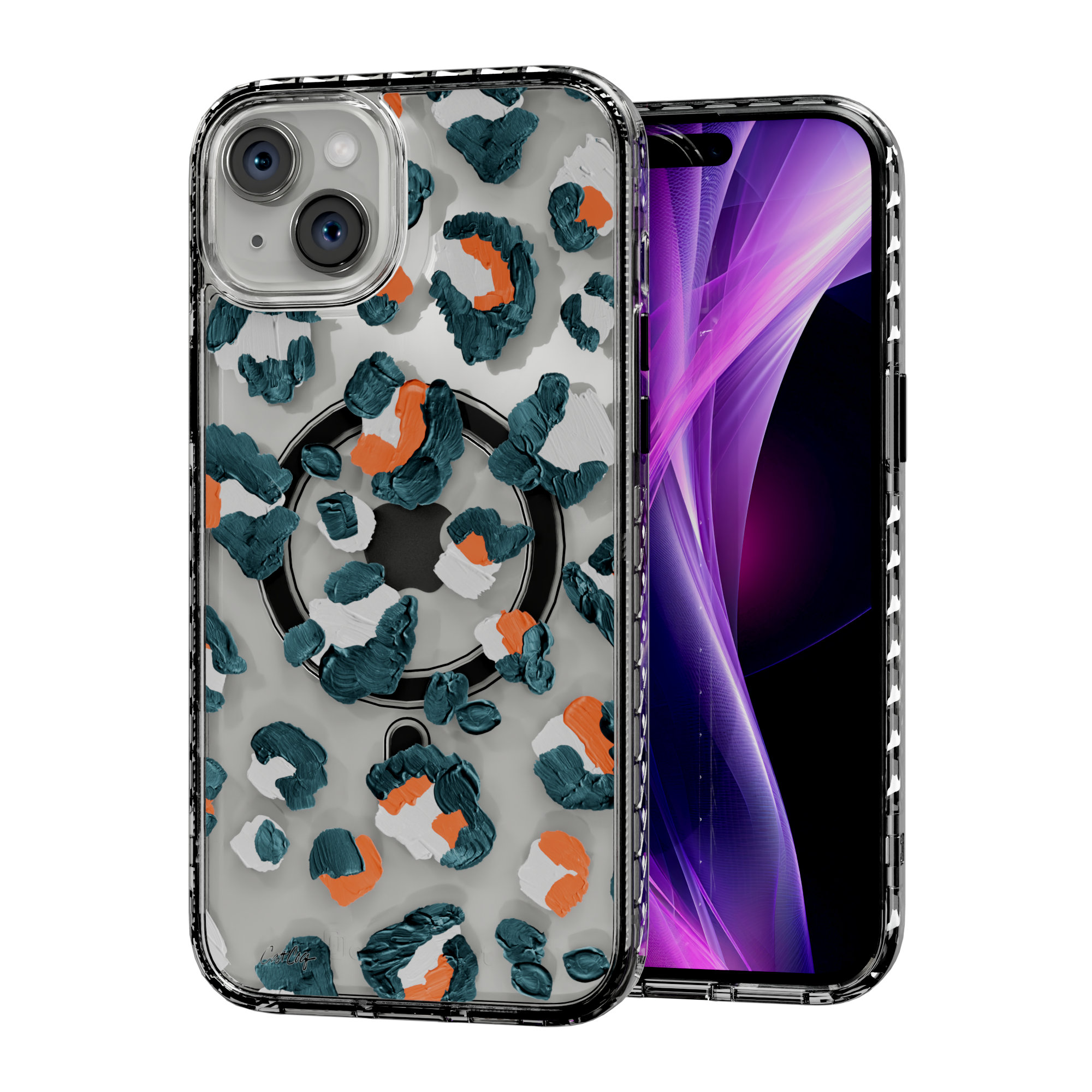 Leopard Turquoise by CatCoq | iPhone 14 Series |  MagSafe® Case iPhone 14 Plus / Crystal Clear