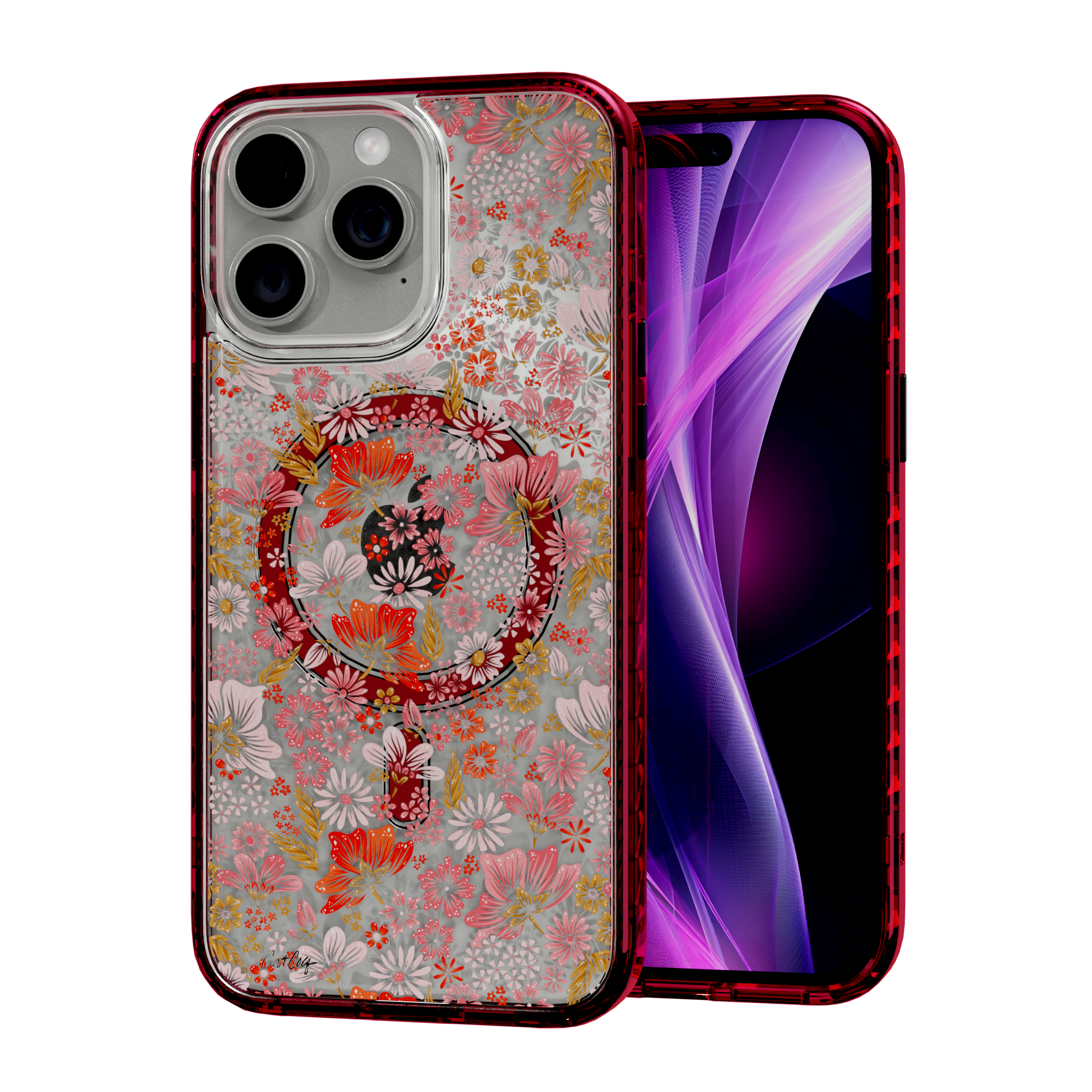Retro Flower by CatCoq | iPhone 14 Series | MagSafe® Case iPhone 14 Pro Max / Turbo Red