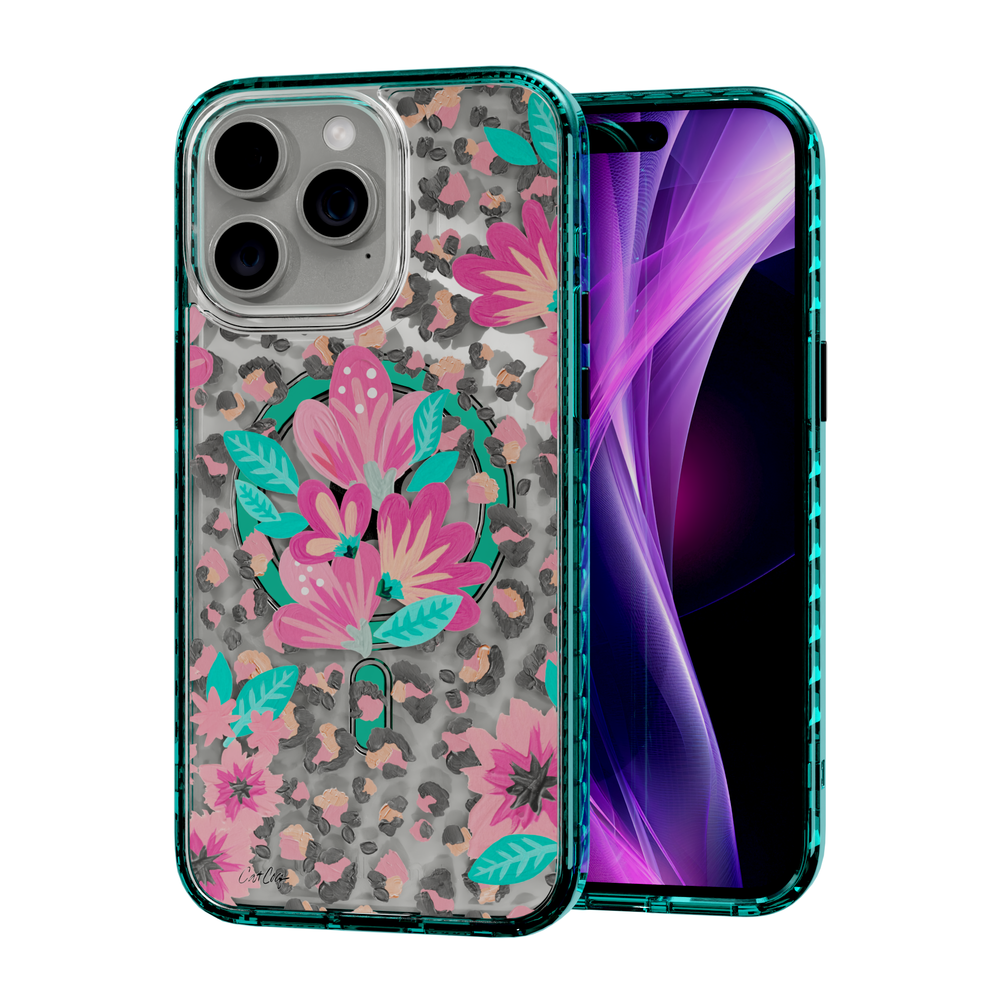 Floral Leopard by CatCoq | iPhone 14 Series | MagSafe® Case iPhone 14 Pro Max / Seafoam Green