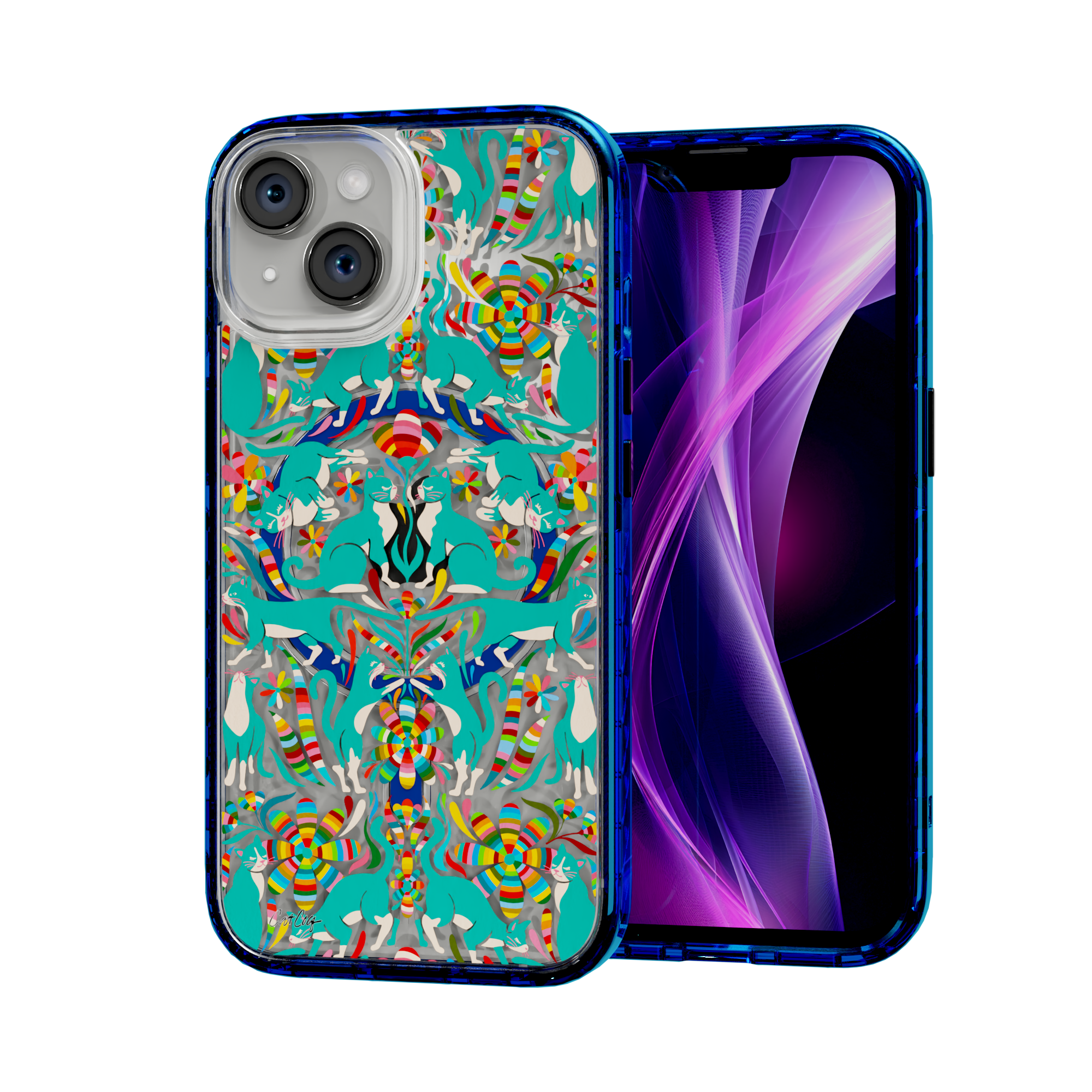Otomi Cats by CatCoq | iPhone 15 Series | MagSafe® Case iPhone 15 / Bermuda Blue