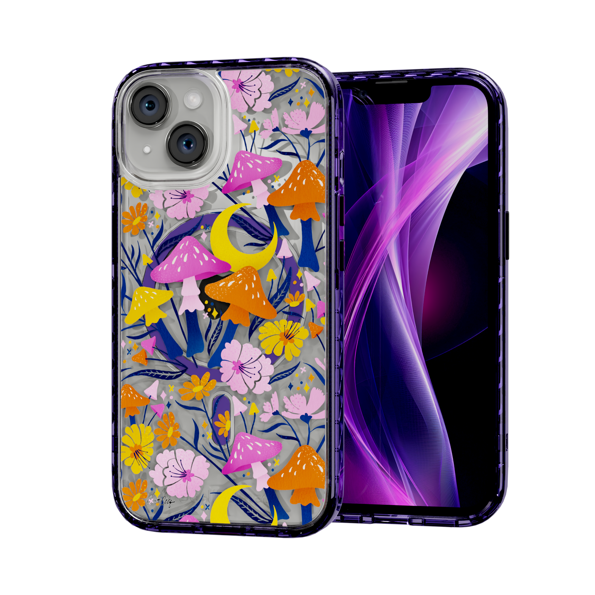 Blooms and Shrooms by CatCoq | iPhone 15 Series | MagSafe® Case iPhone 15 / Midnight Lilac