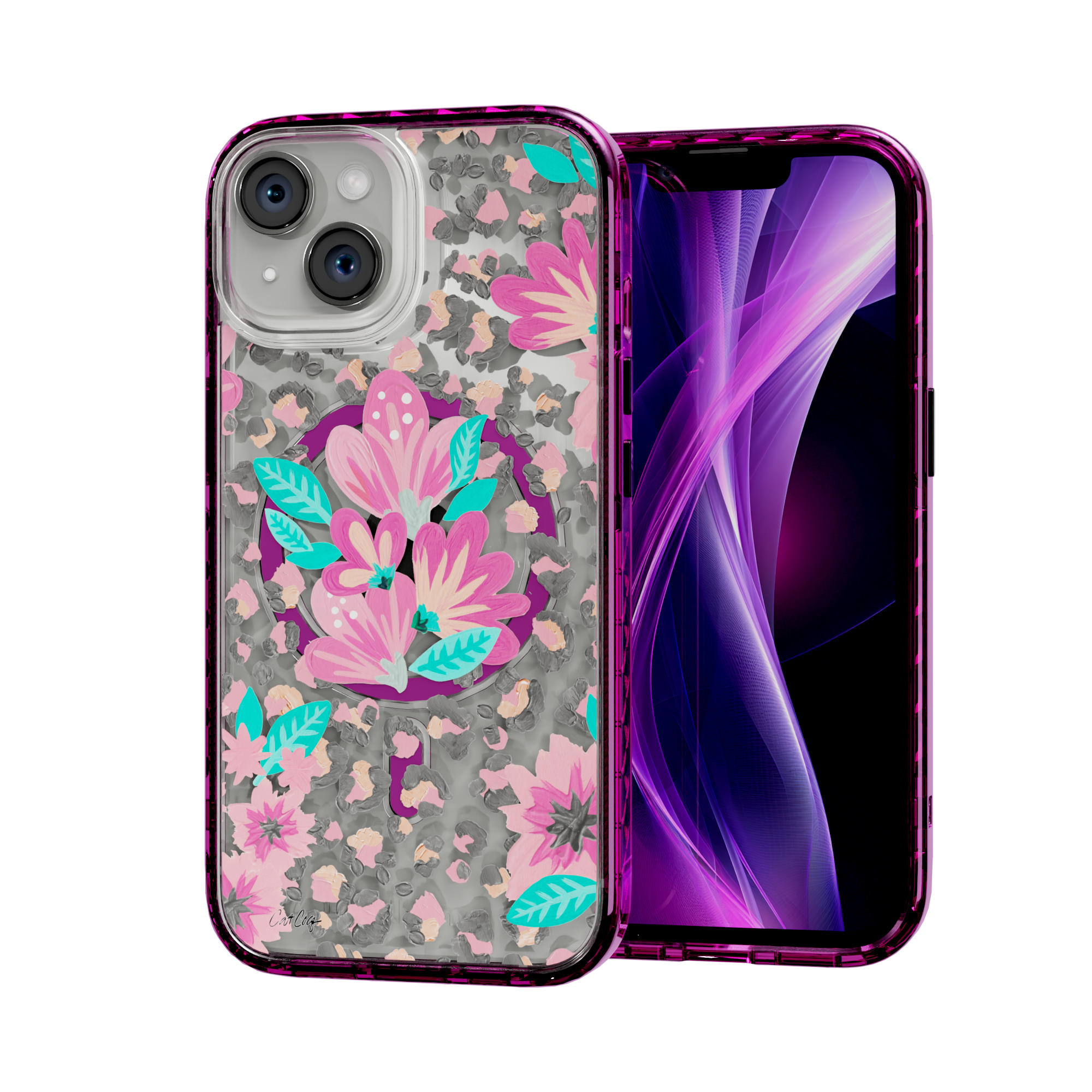 Floral Leopard by CatCoq | iPhone 15 Series | MagSafe® Case iPhone 15 / Vivid Magenta