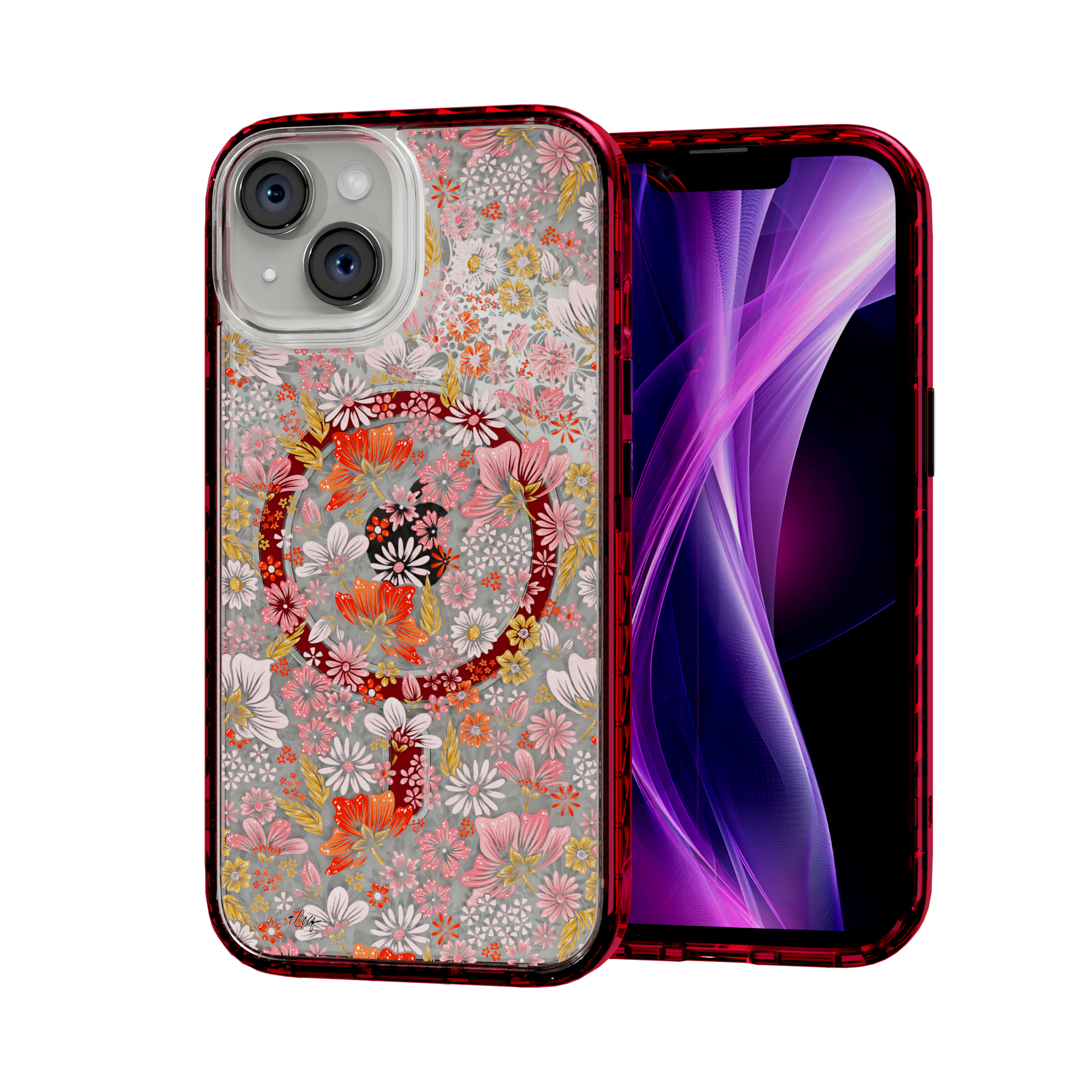 Retro Flower by CatCoq | iPhone 15 Series | MagSafe® Case iPhone 15 / Scarlet Red