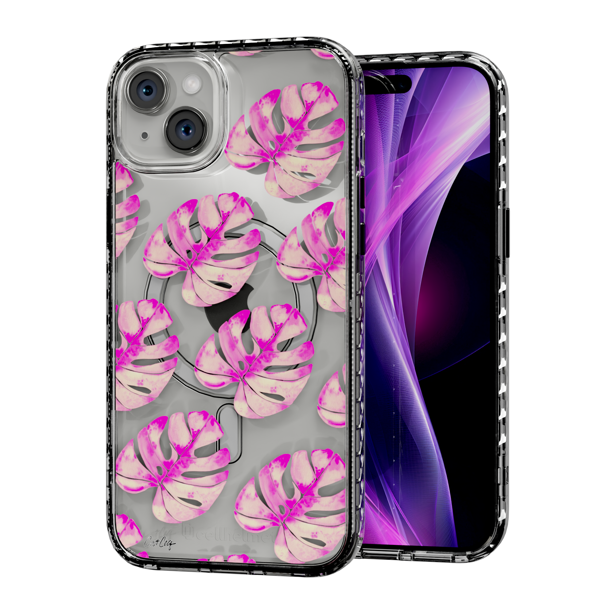 Pink Monstera by CatCoq | iPhone 15 Series |  MagSafe® Case iPhone 15 Plus / Crystal Clear