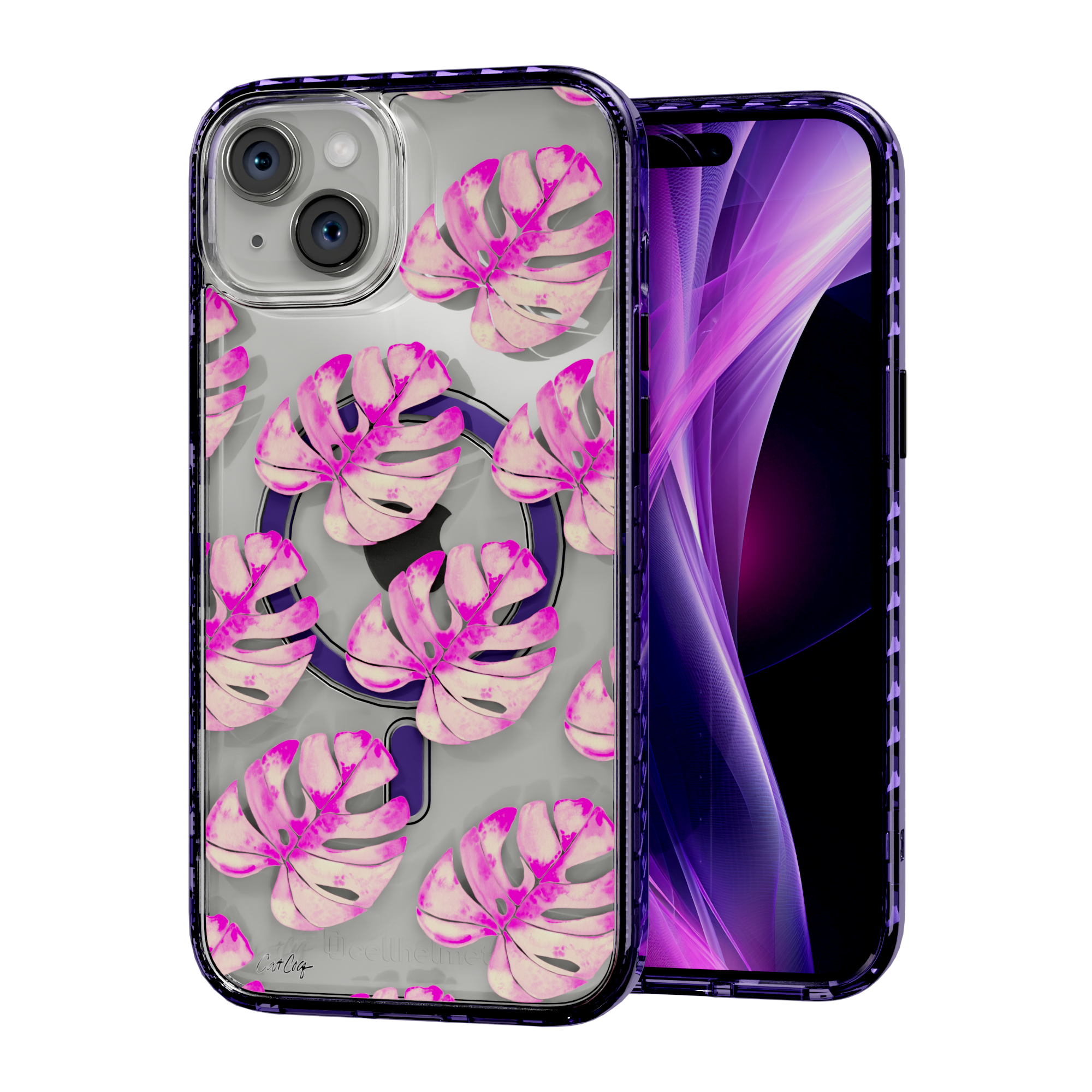 Pink Monstera by CatCoq | iPhone 15 Series |  MagSafe® Case iPhone 15 Plus / Midnight Lilac