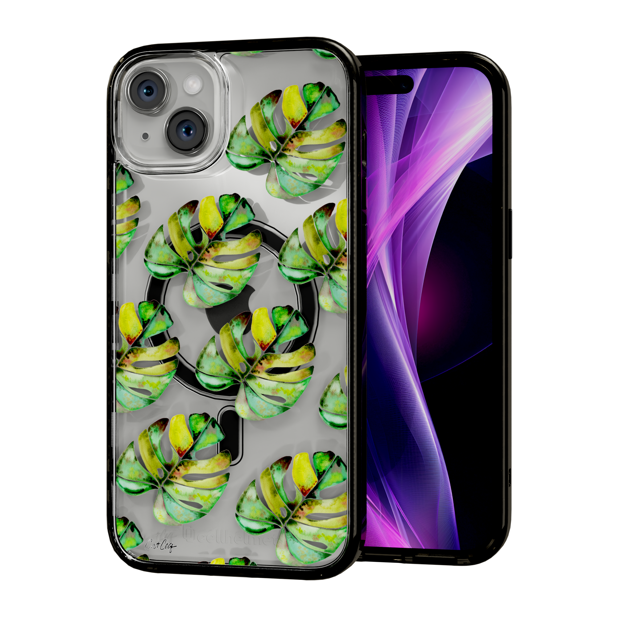 Green Monstera by CatCoq | iPhone 15 Series | MagSafe® Case iPhone 15 Plus / Onyx Black