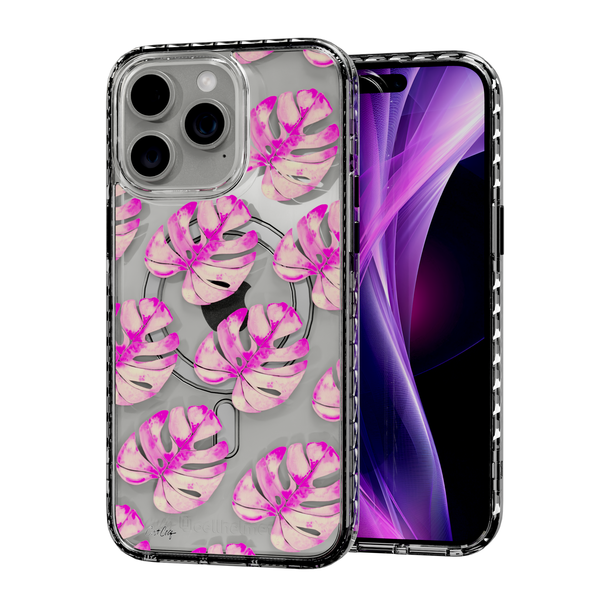 Pink Monstera by CatCoq | iPhone 15 Series |  MagSafe® Case iPhone 15 Pro Max / Crystal Clear