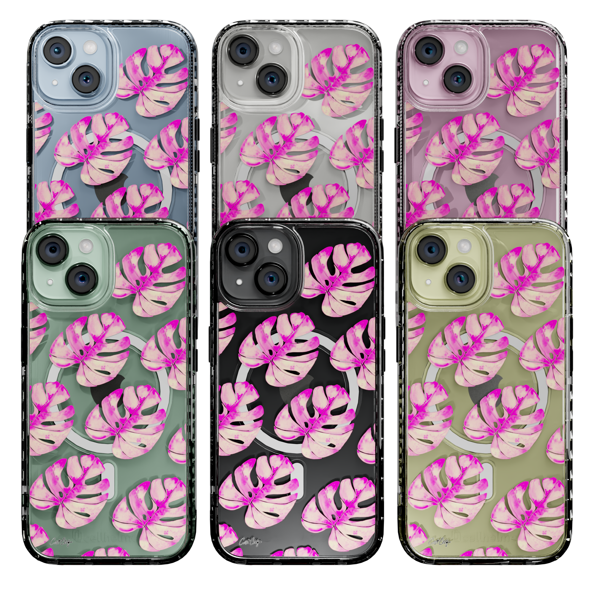 Pink Monstera by CatCoq | iPhone 15 Series |  MagSafe® Case iPhone 15 Pro Max / Crystal Clear