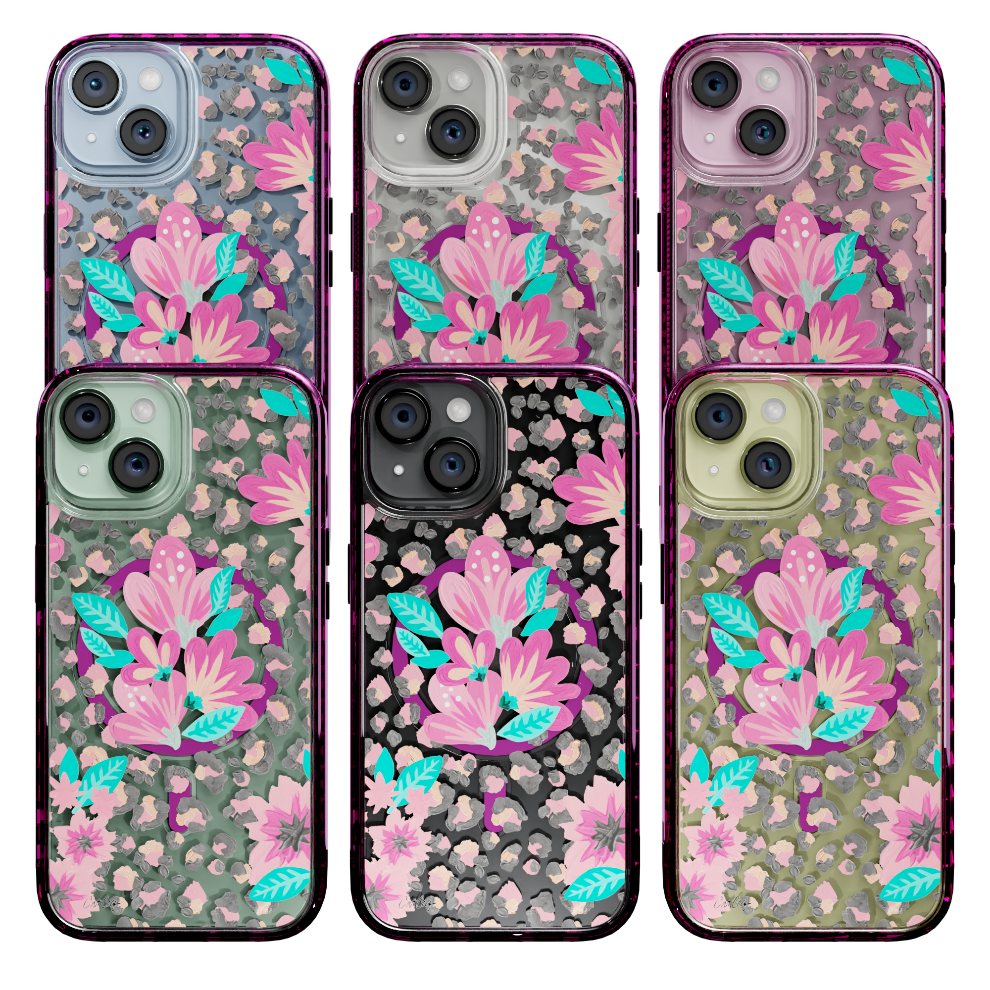 Floral Leopard by CatCoq | iPhone 15 Series | MagSafe® Case iPhone 15 Pro Max / Vivid Magenta