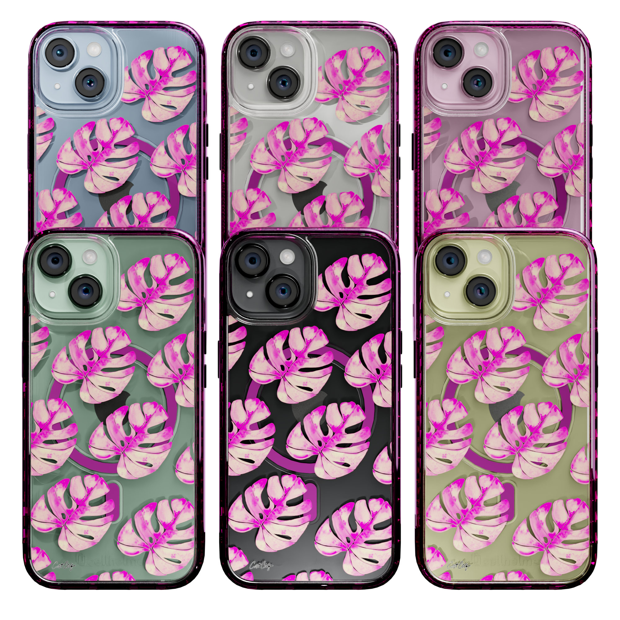 Pink Monstera by CatCoq | iPhone 15 Series |  MagSafe® Case iPhone 15 Pro Max / Vivid Magenta
