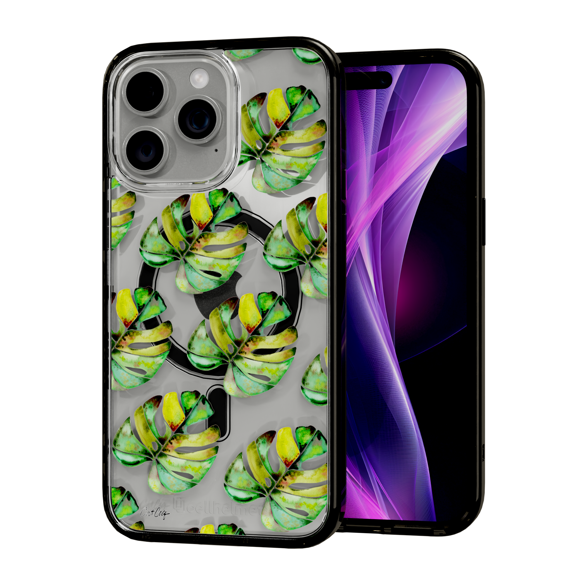 Green Monstera by CatCoq | iPhone 15 Series | MagSafe® Case iPhone 15 Pro Max / Onyx Black