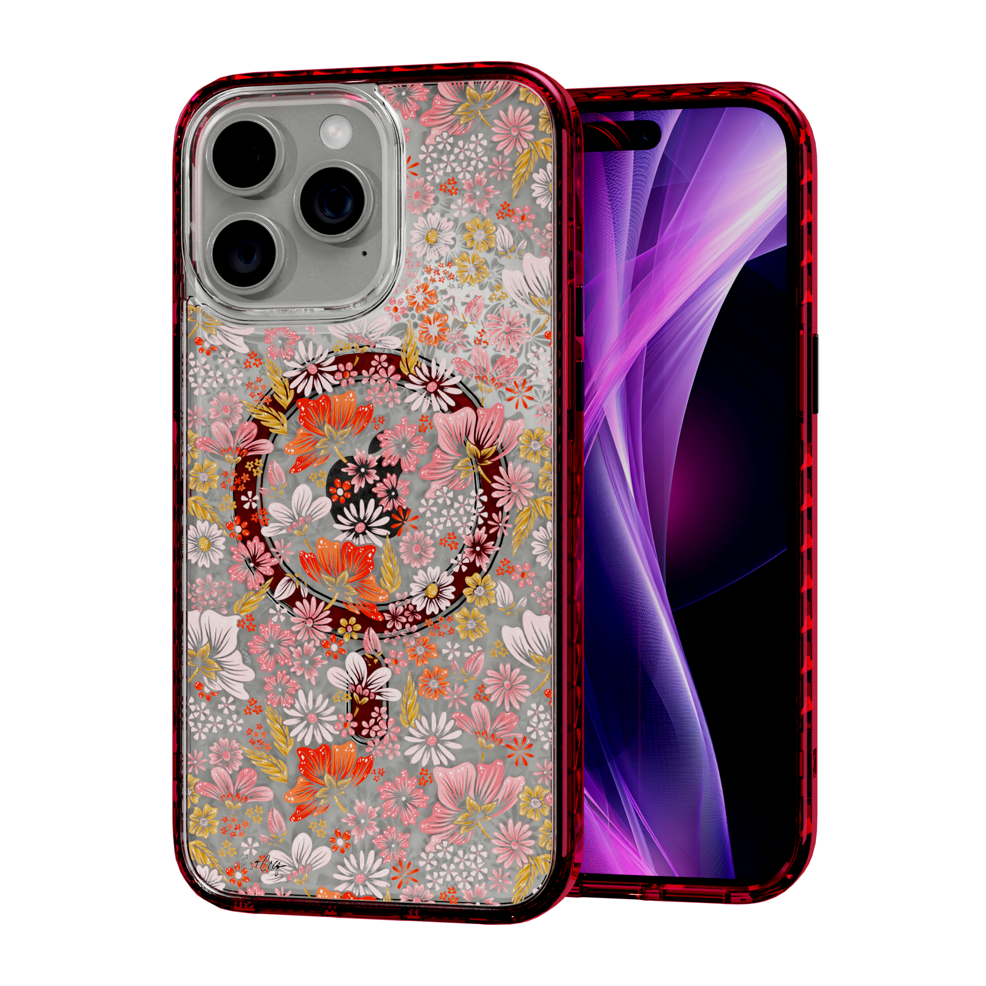 Retro Flower by CatCoq | iPhone 15 Series | MagSafe® Case iPhone 15 Pro Max / Scarlet Red