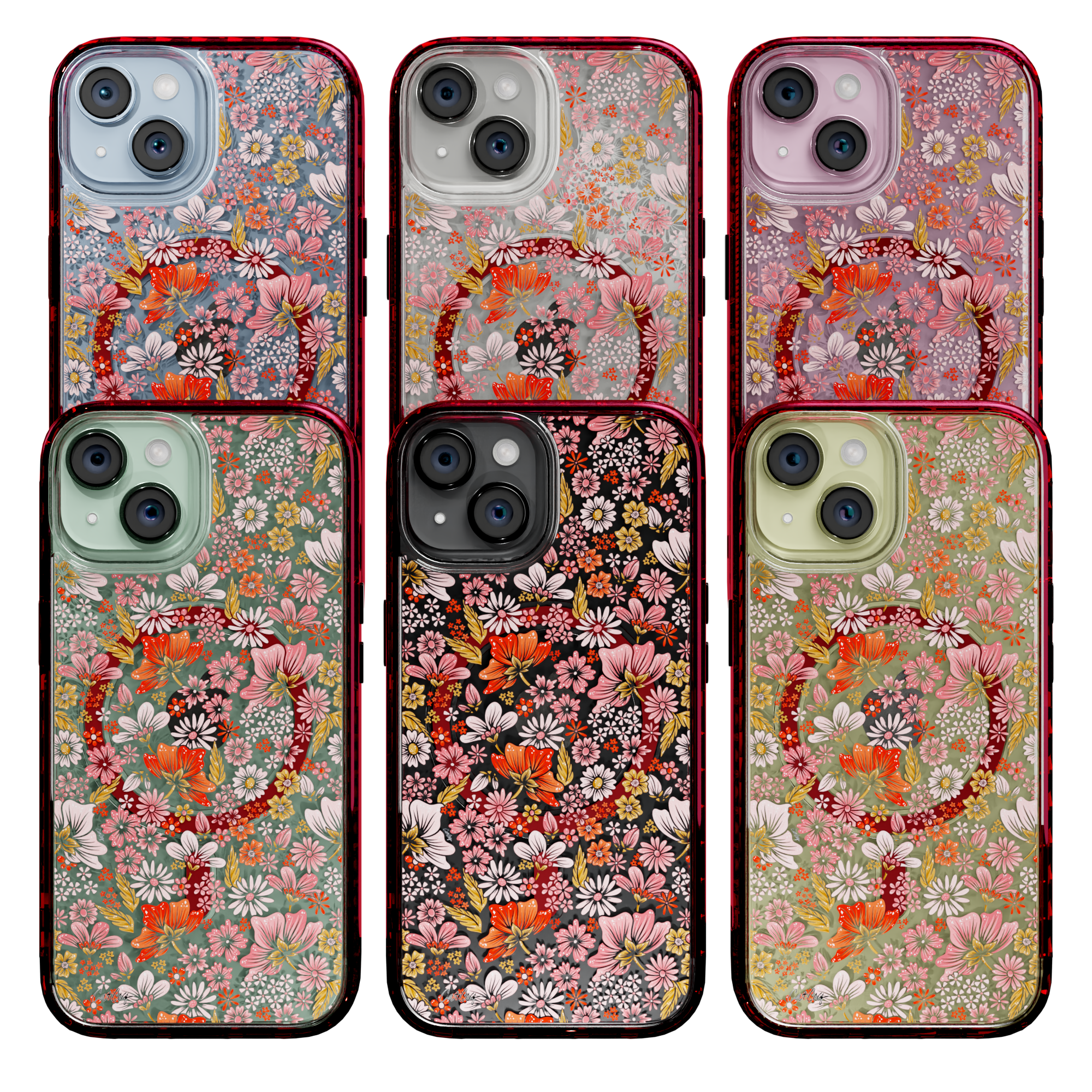 Retro Flower by CatCoq | iPhone 15 Series | MagSafe® Case iPhone 15 Pro Max / Scarlet Red