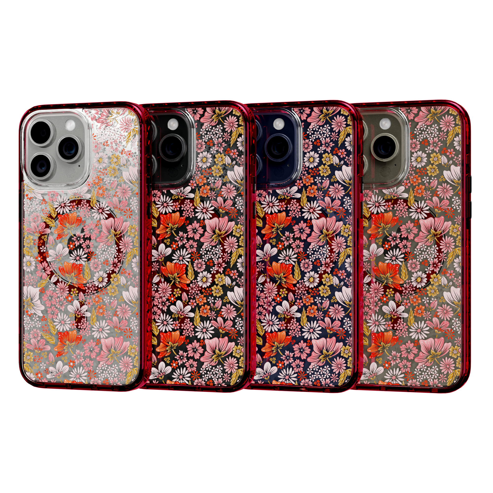 Retro Flower by CatCoq | iPhone 15 Series | MagSafe® Case iPhone 15 Pro Max / Scarlet Red