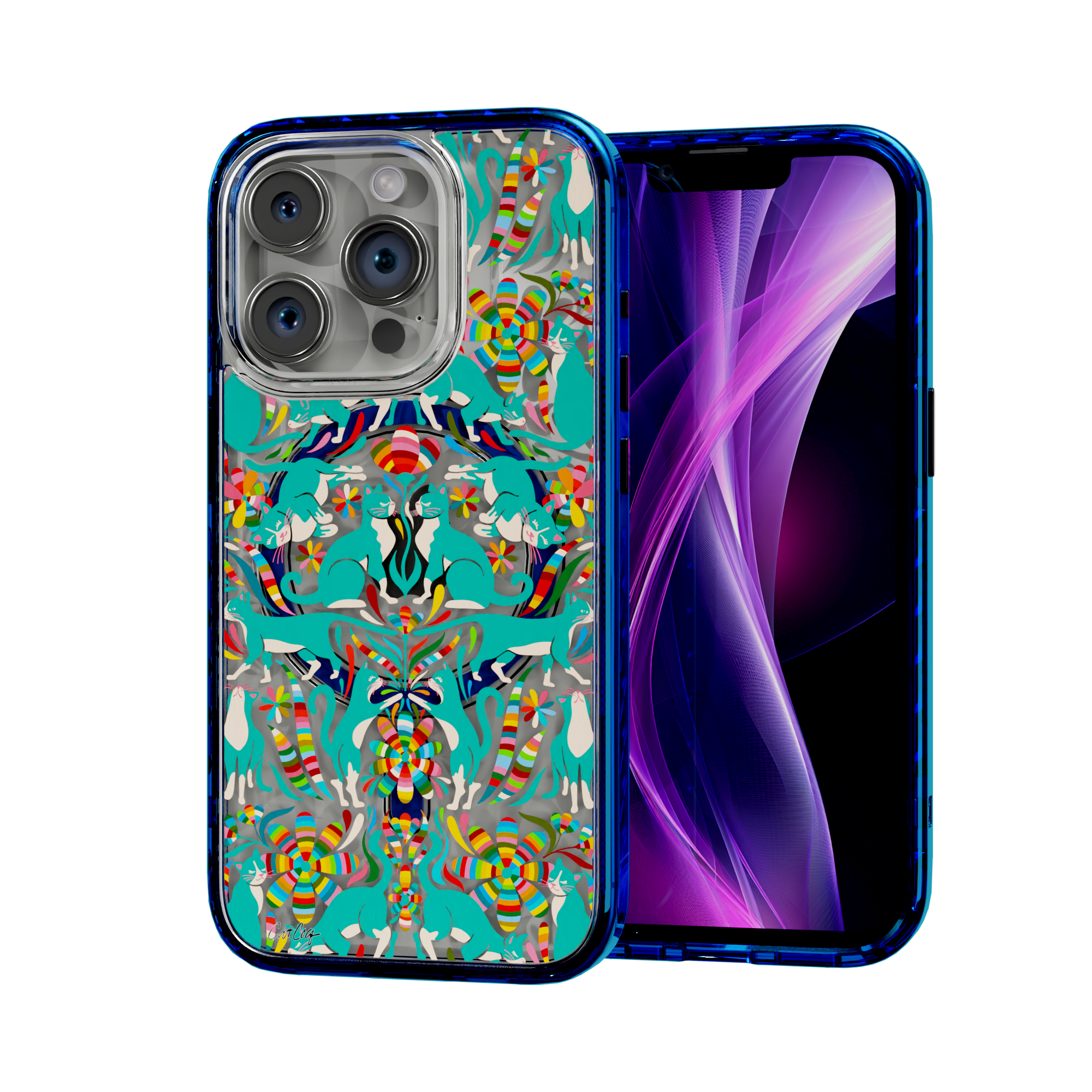 Otomi Cats by CatCoq | iPhone 15 Series | MagSafe® Case iPhone 15 Pro / Bermuda Blue