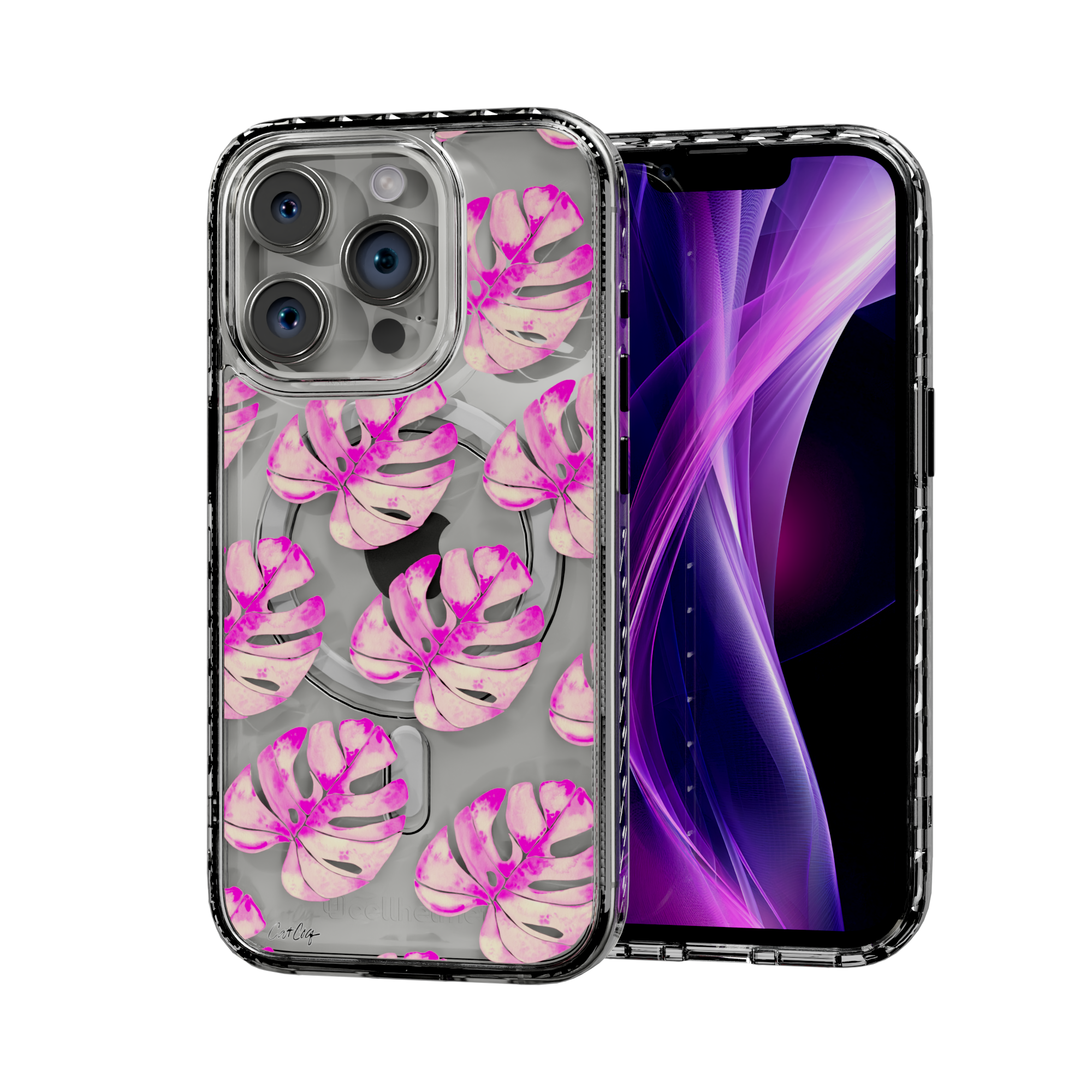 Pink Monstera by CatCoq | iPhone 15 Series |  MagSafe® Case iPhone 15 Pro / Crystal Clear