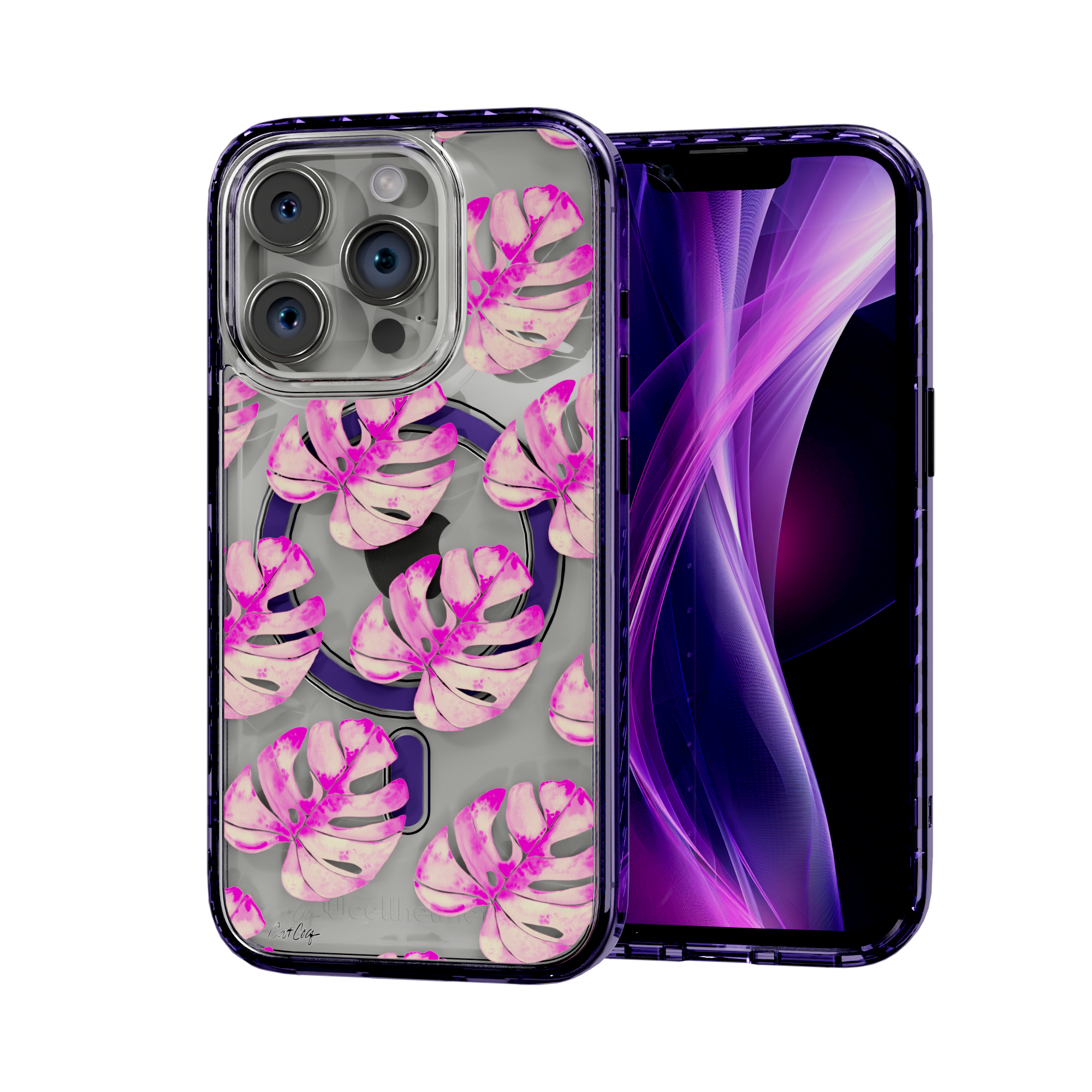 Pink Monstera by CatCoq | iPhone 15 Series |  MagSafe® Case iPhone 15 Pro / Midnight Lilac