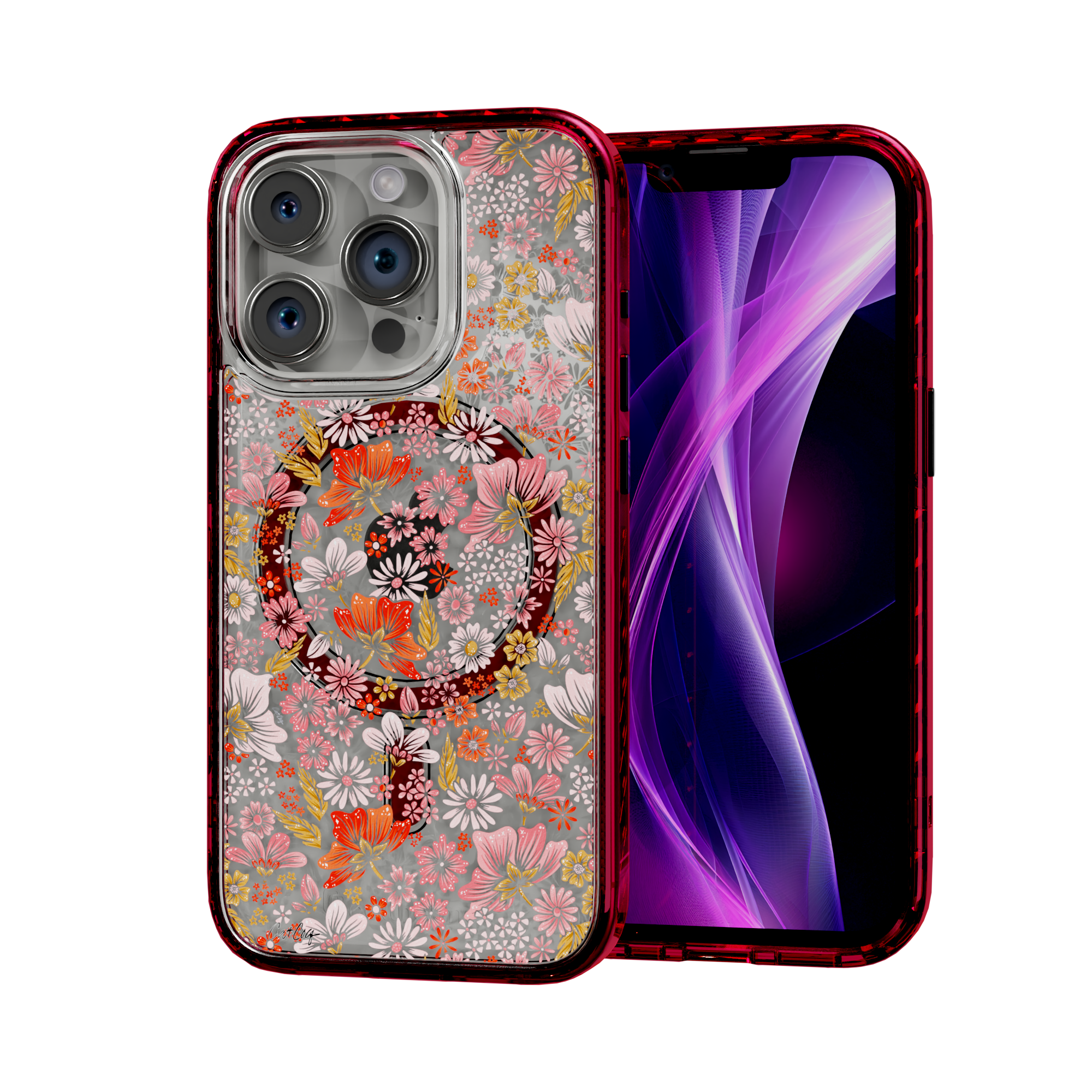 Retro Flower by CatCoq | iPhone 15 Series | MagSafe® Case iPhone 15 Pro / Scarlet Red