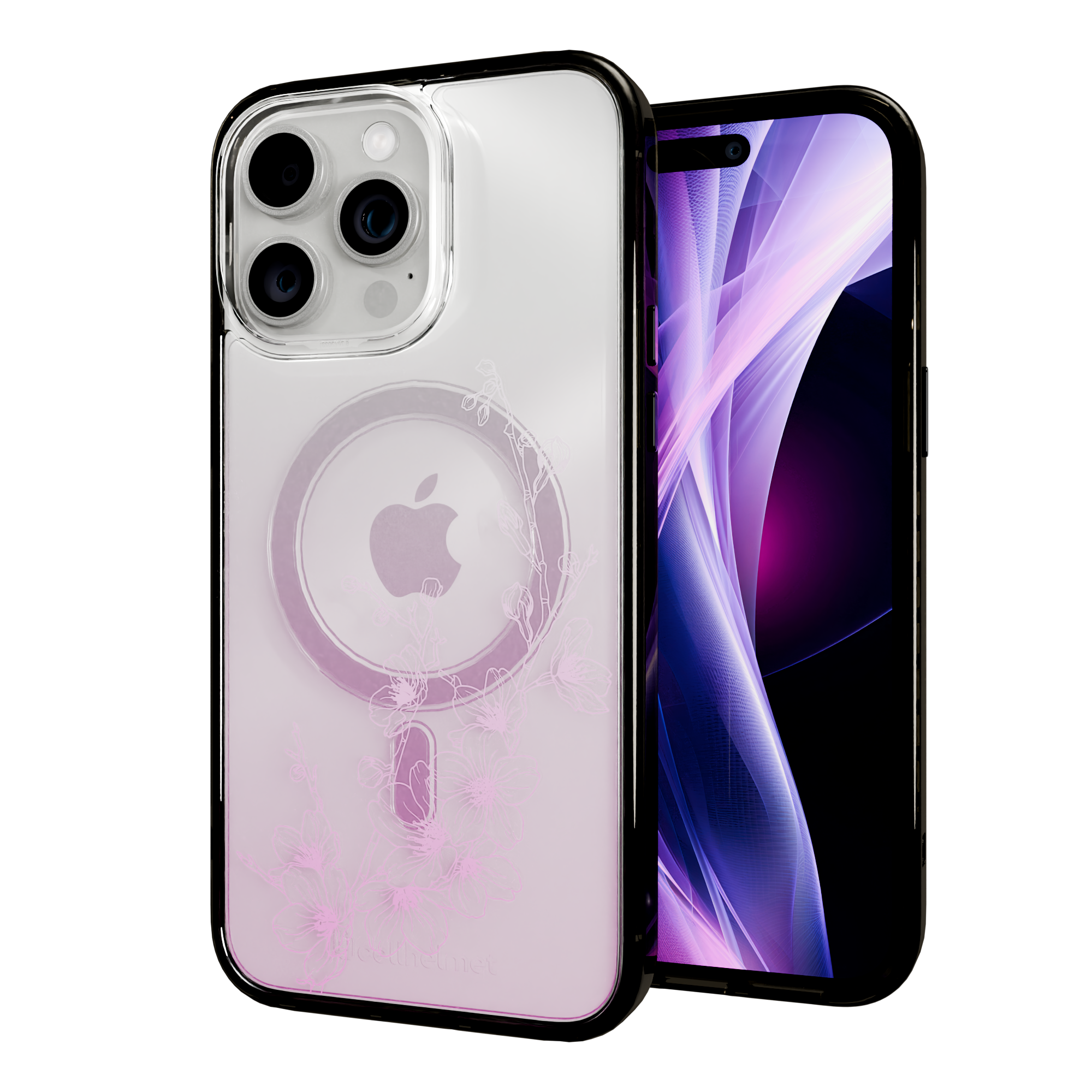 Ballet Blush | Protective MagSafe Case | Ombre Bouquet Collection for Apple iPhone 15 Series Apple iPhone 15 Pro Max / Onyx Black