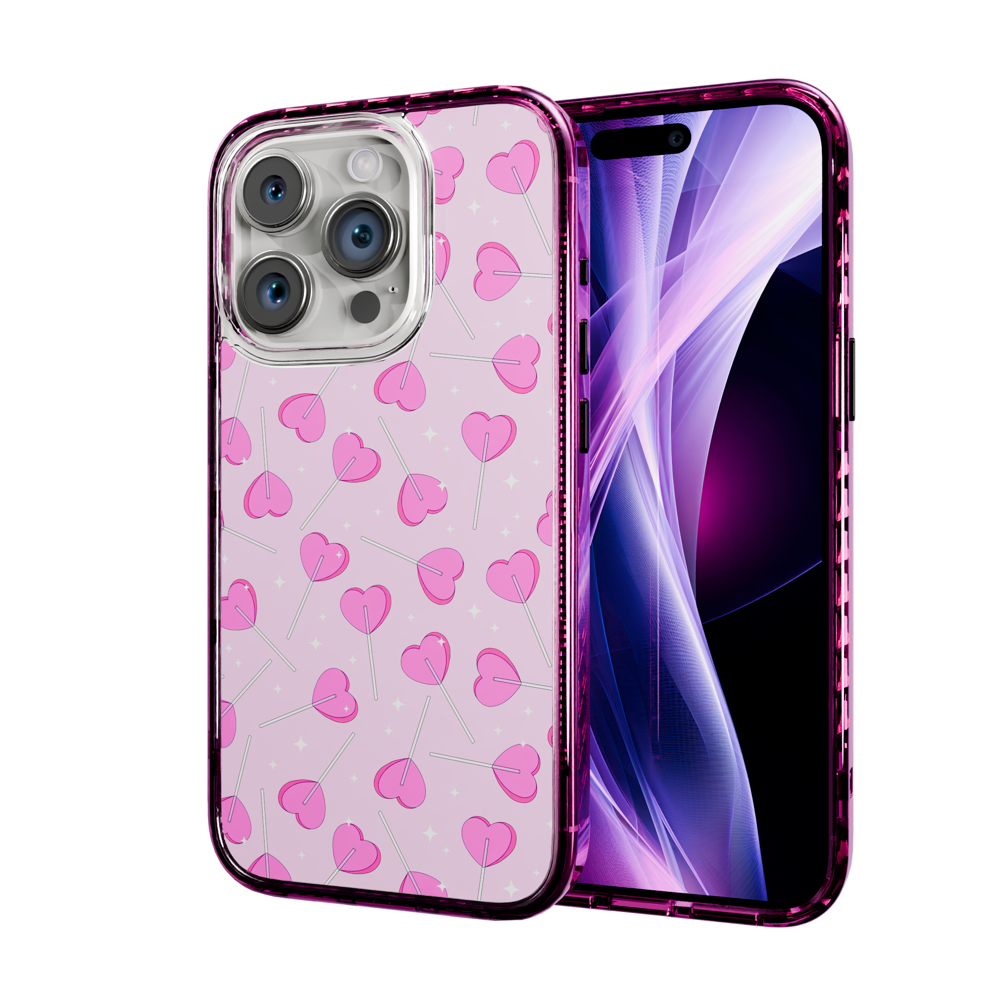 Sucker 4 Luv | Custom MagSafe Pink Heart Lollipop Case for Apple iPhone 15 Series Apple iPhone 15 Pro / Vivid Magenta