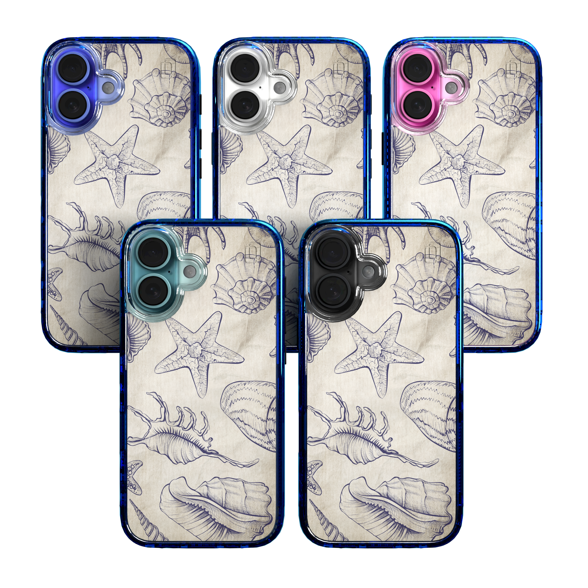 iPhone 16 Series | MagSafe | Coastal Case Collection | Seashells Sketches Coastal Seashell / iPhone 16 / Blue