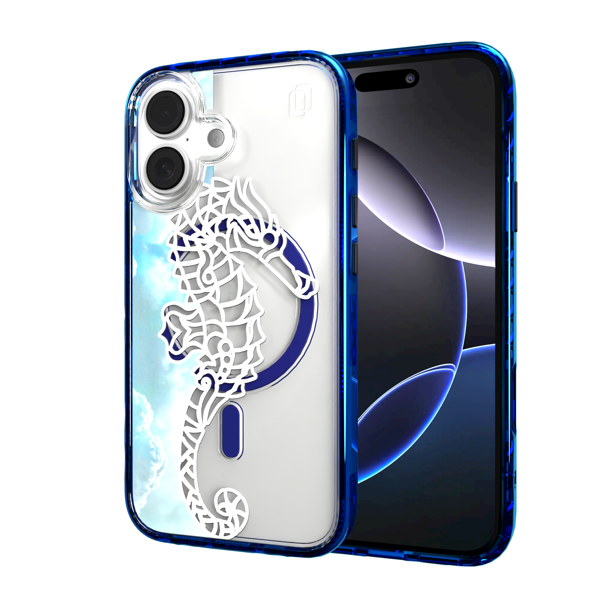 iPhone 16 Series | MagSafe | Coastal Case Collection | White & Teal Seahorse Seahorse / iPhone 16 / Blue