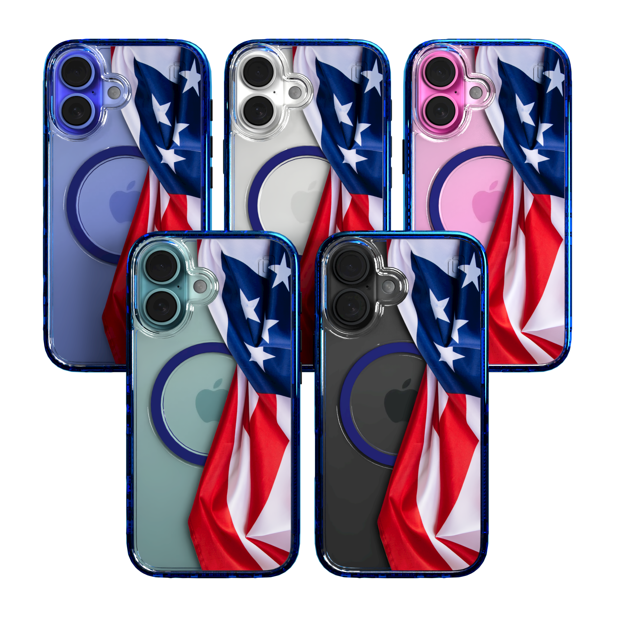 iPhone 16 Series | MagSafe | Red, White & Blue Case Collection | Flowing American Flag Resilient Spirit / iPhone 16 / Blue