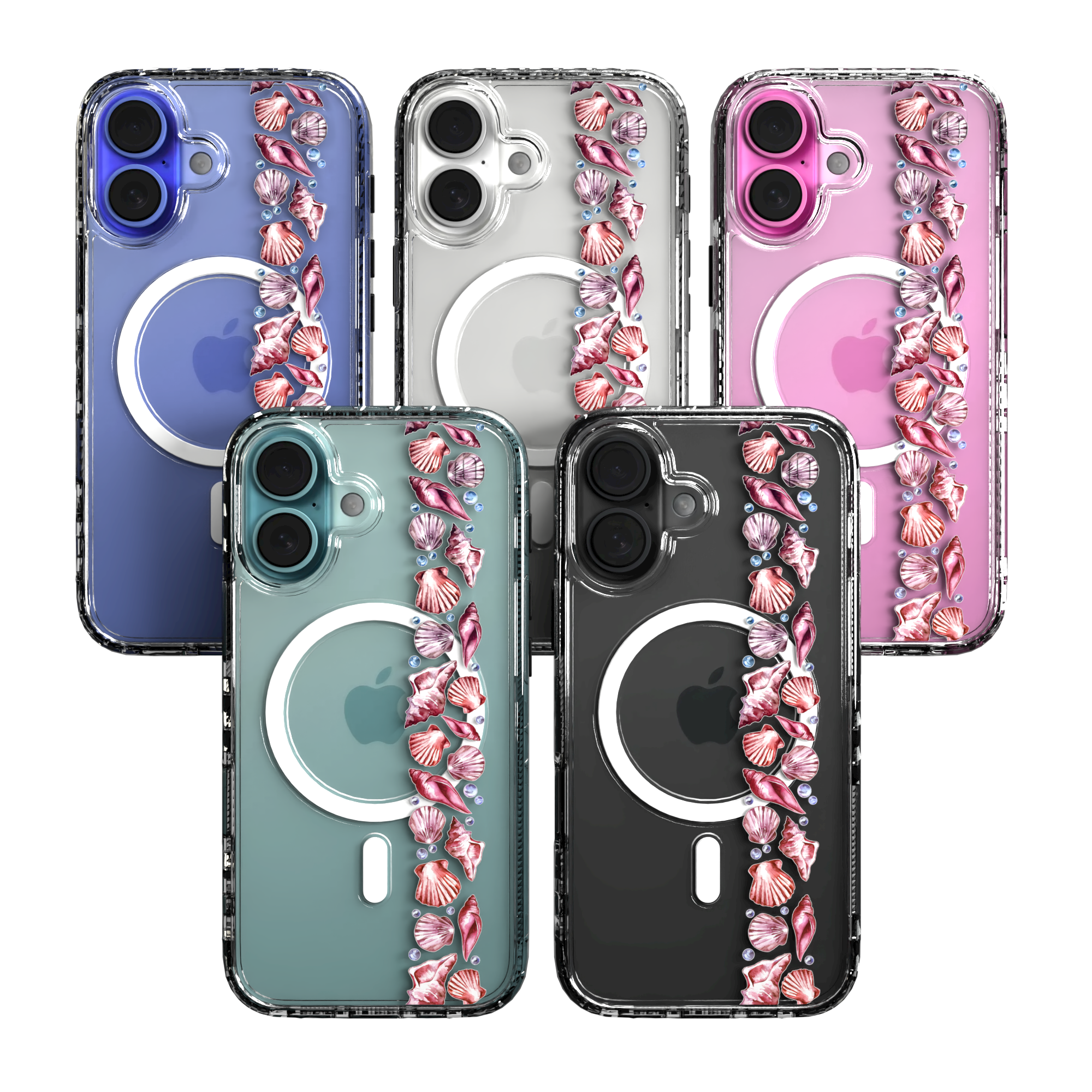iPhone 16 Series | MagSafe | Coastal Case Collection | Seashell Stripe Line of Shells / iPhone 16 / Clear
