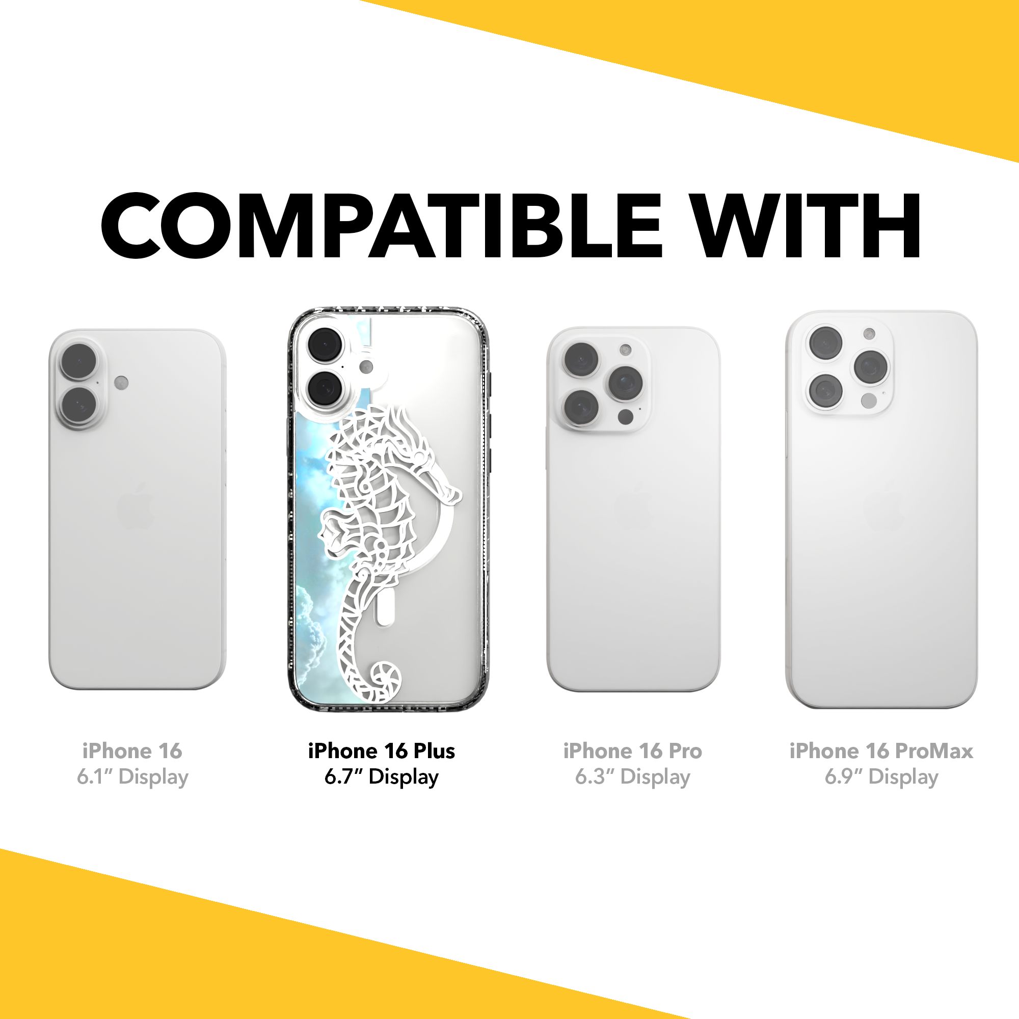 iPhone 16 Series | MagSafe | Coastal Case Collection | White & Teal Seahorse Seahorse / iPhone 16 Plus / Clear