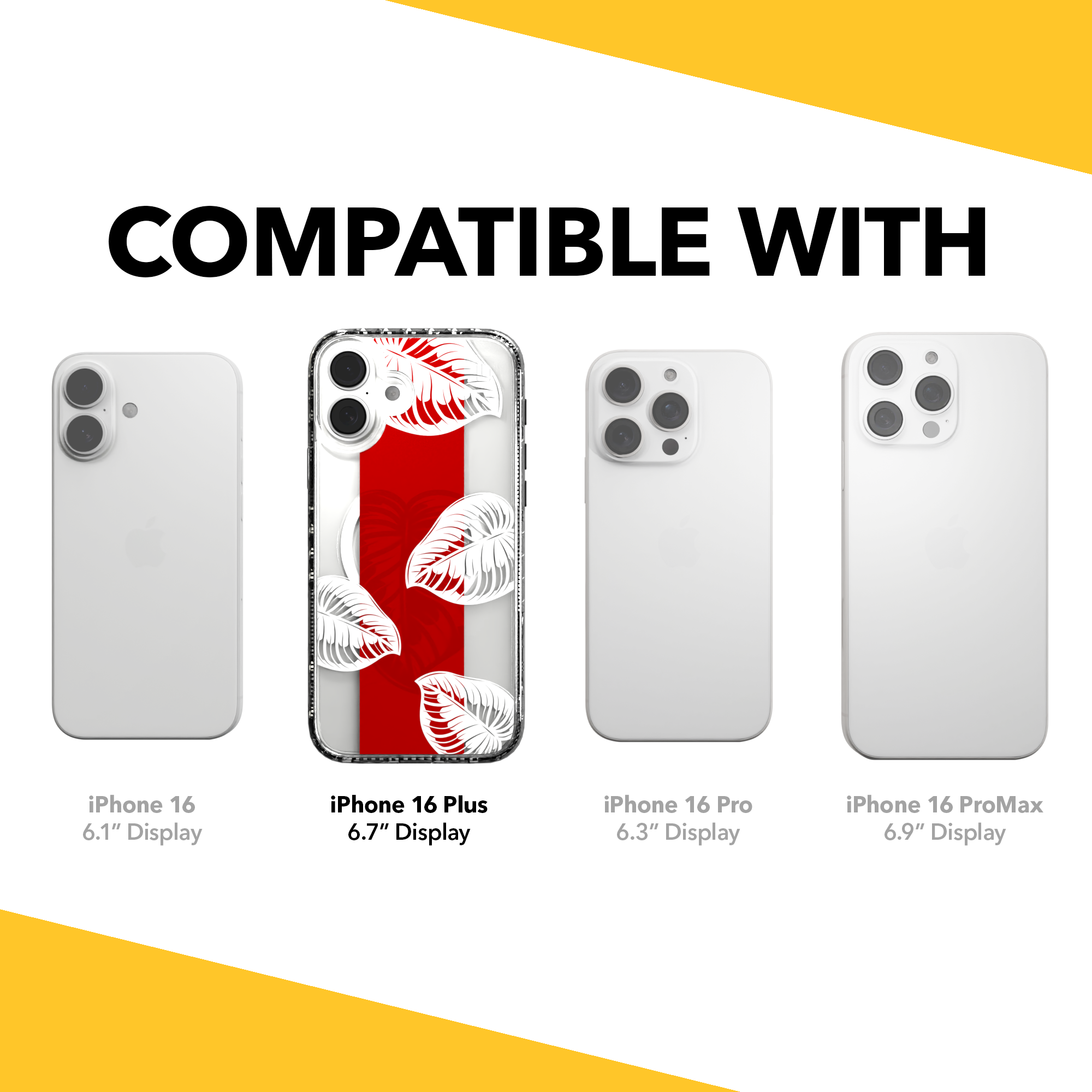 iPhone 16 Series | MagSafe | Summer Vibes Case Collection | Red & White Monstera Monstera Red / iPhone 16 Plus / Clear