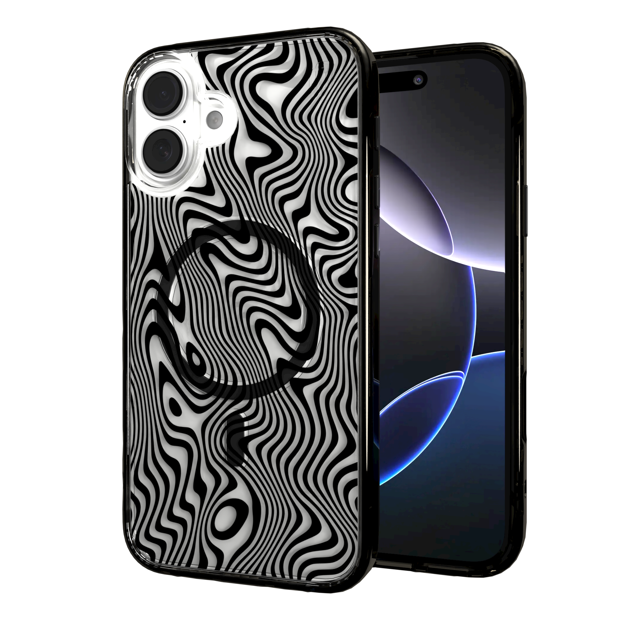 iPhone 16 Series | MagSafe | Monochromatic Case Designs | Swirling Tides Tide / iPhone 16 Plus / Black