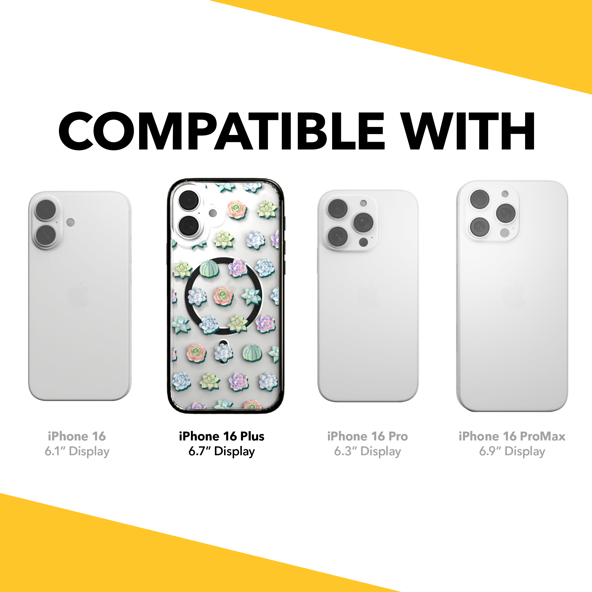 iPhone 16 Series | MagSafe | Nature Case Collection | Succulent Seamless Pattern Succulents / iPhone 16 Plus / Black