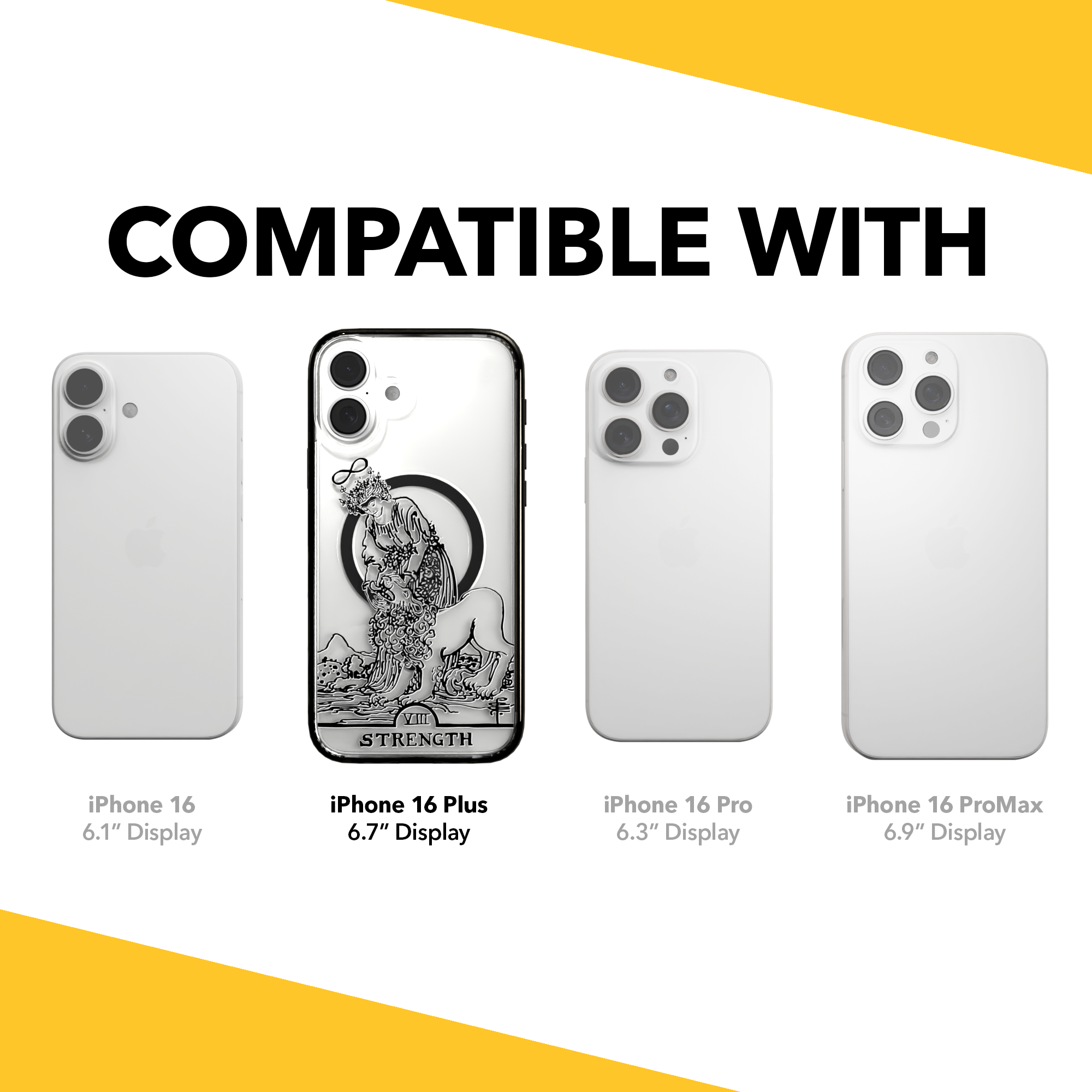 iPhone 16 Series | MagSafe | Tarot Collection | Strength Strength - Line / iPhone 16 Plus / Black