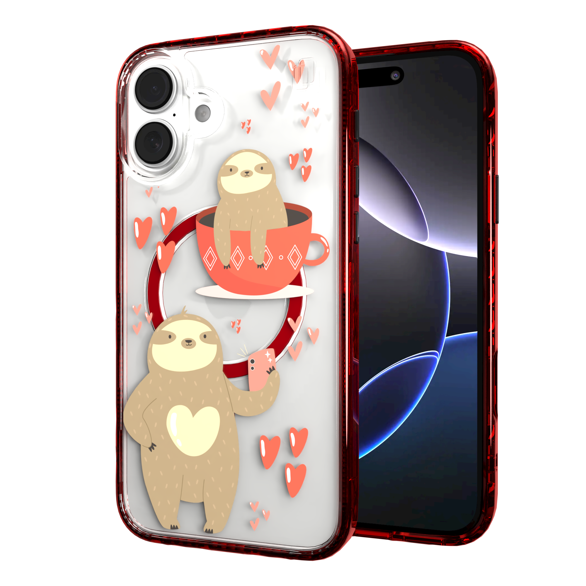 iPhone 16 Series | MagSafe | Sloth Case Collection | Sloths In Love Sloth Haven / iPhone 16 Plus / Red
