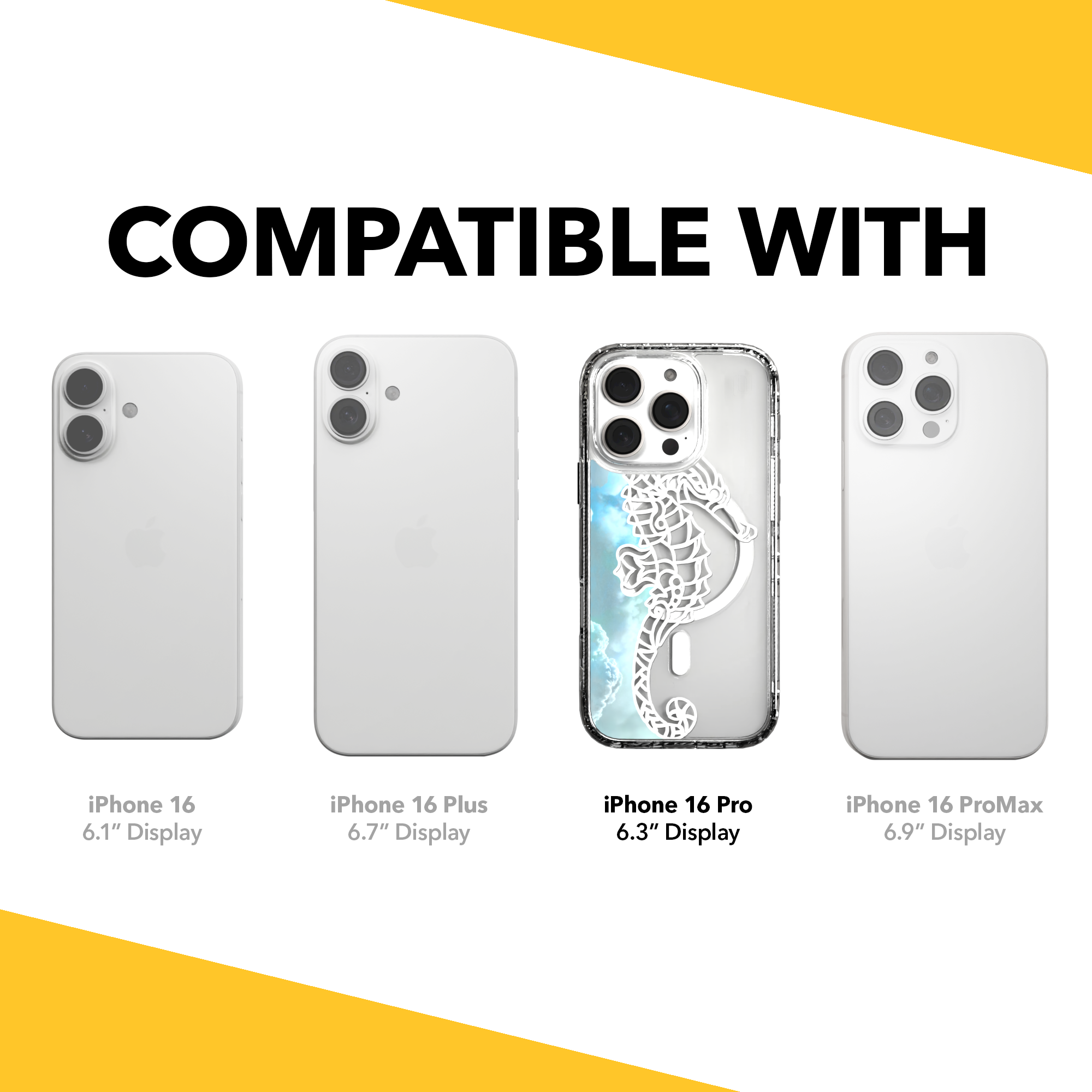 iPhone 16 Series | MagSafe | Coastal Case Collection | White & Teal Seahorse Seahorse / iPhone 16 Pro / Clear