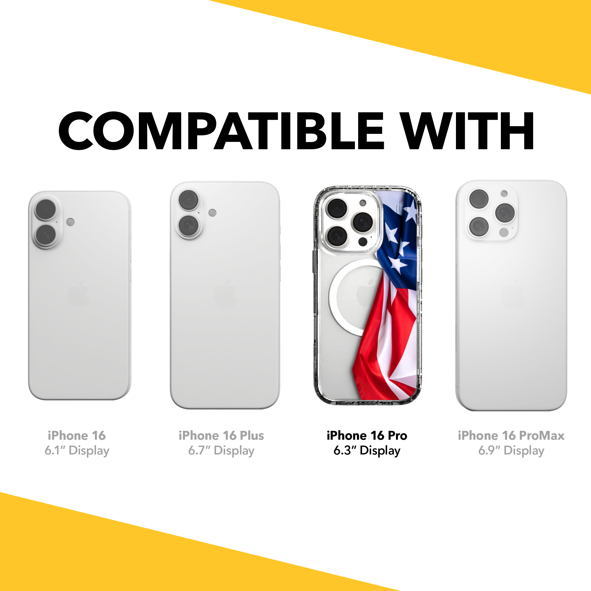 iPhone 16 Series | MagSafe | Red, White & Blue Case Collection | Flowing American Flag Resilient Spirit / iPhone 16 Pro / Clear