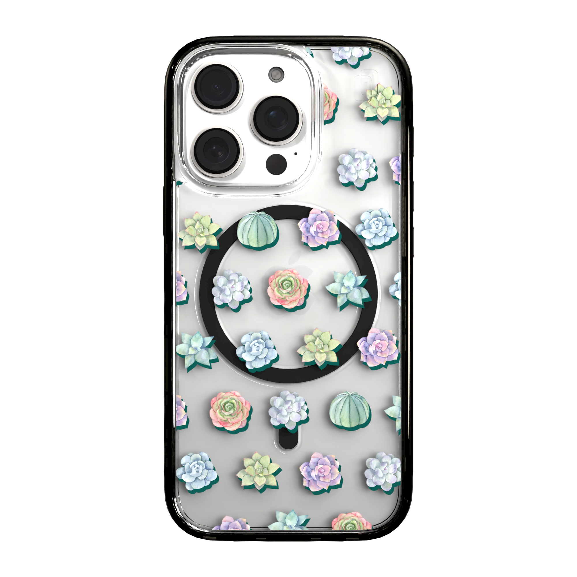 iPhone 16 Series | MagSafe | Nature Case Collection | Succulent Seamless Pattern Succulents / iPhone 16 Pro / Black