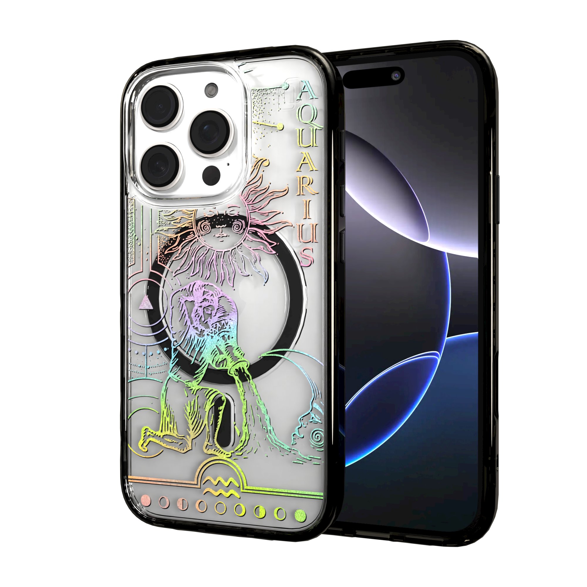 iPhone 16 Series | MagSafe | Zodiac Collection | Aquarius Aquarius Rainbow / iPhone 16 Pro / Black