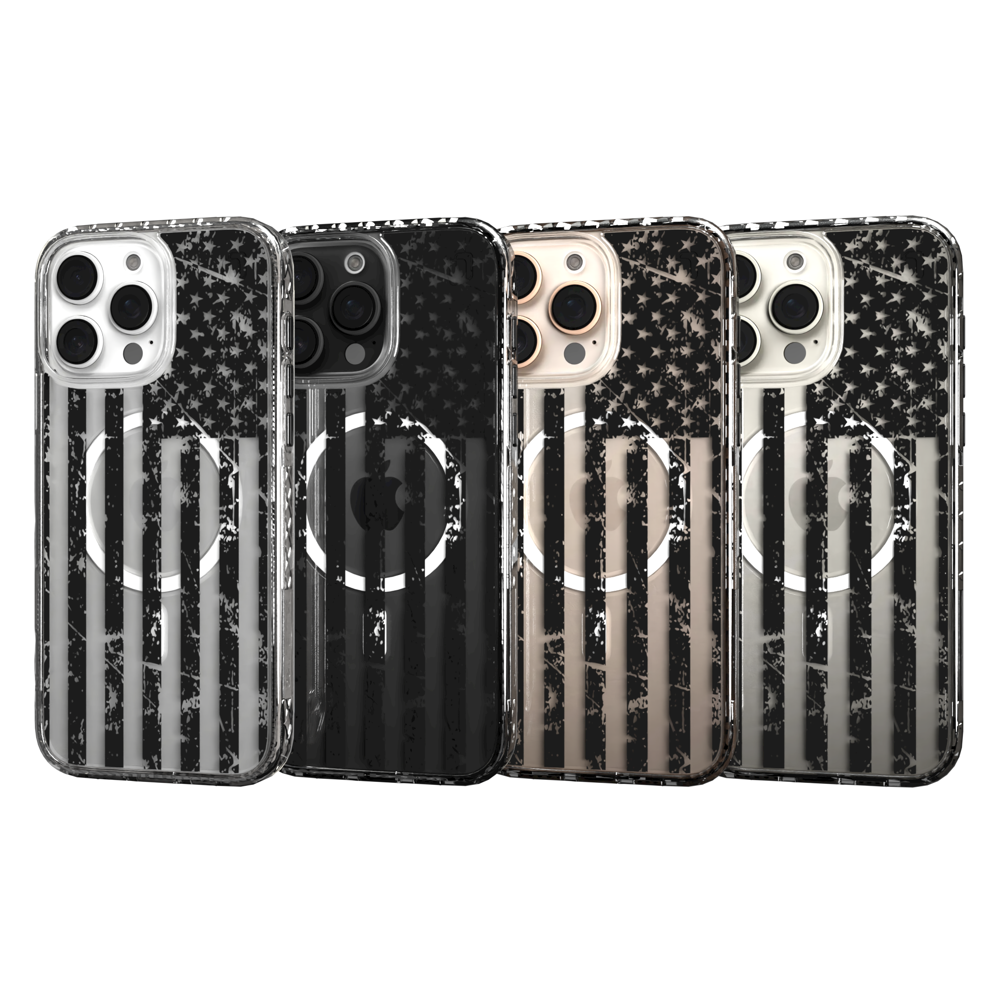 iPhone 16 Series | MagSafe | Red, White & Blue Case Collection | Weathered Black & White American Flag Black Flag / iPhone 16 Pro Max / Clear