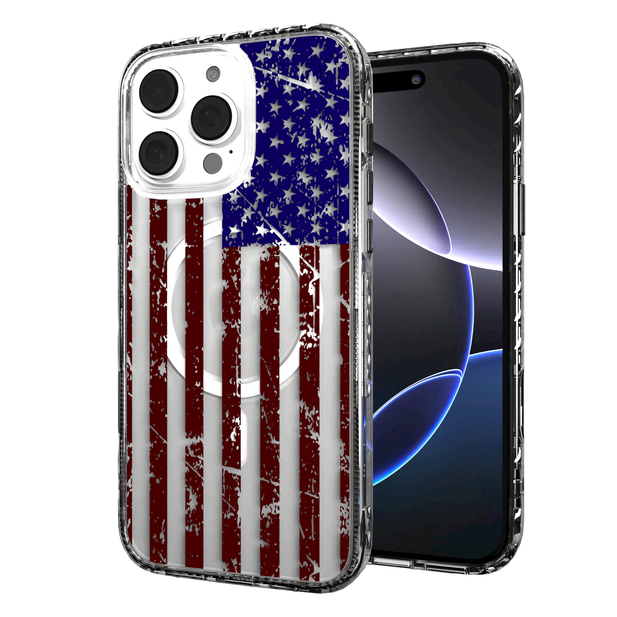 iPhone 16 Series | MagSafe | Red, White & Blue Case Collection | Old Glory Weathered American Flag Old Glory / iPhone 16 Pro Max / Clear