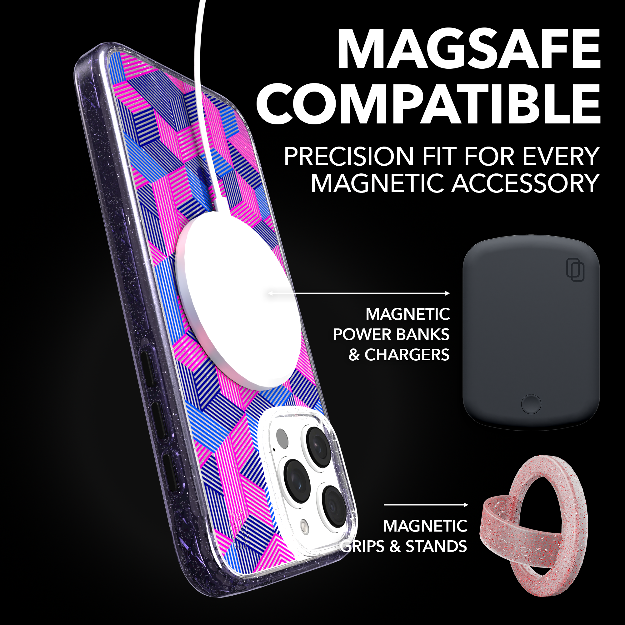 iPhone 16 Series | MagSafe | Monochromatic Case Designs | Colorful Cubes Colorful Cubes / iPhone 16 Pro Max / Lilac Sparkle