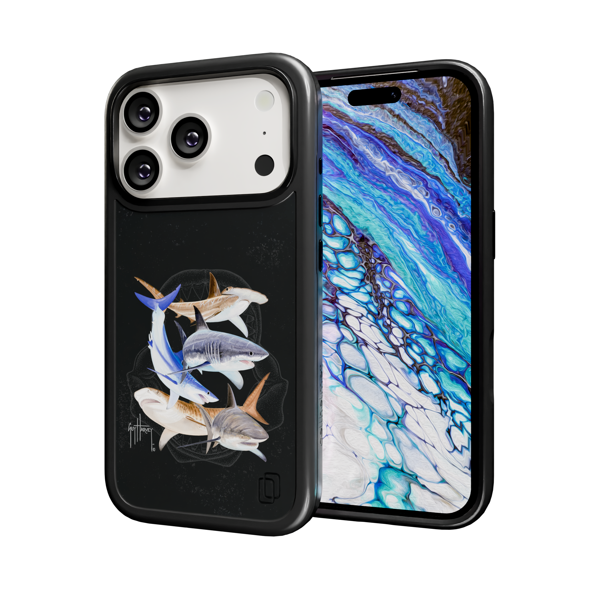 Guy Harvey Collection - Shark Collage for iPhone 17 Series Shark Collage / iPhone 17 Pro / Black